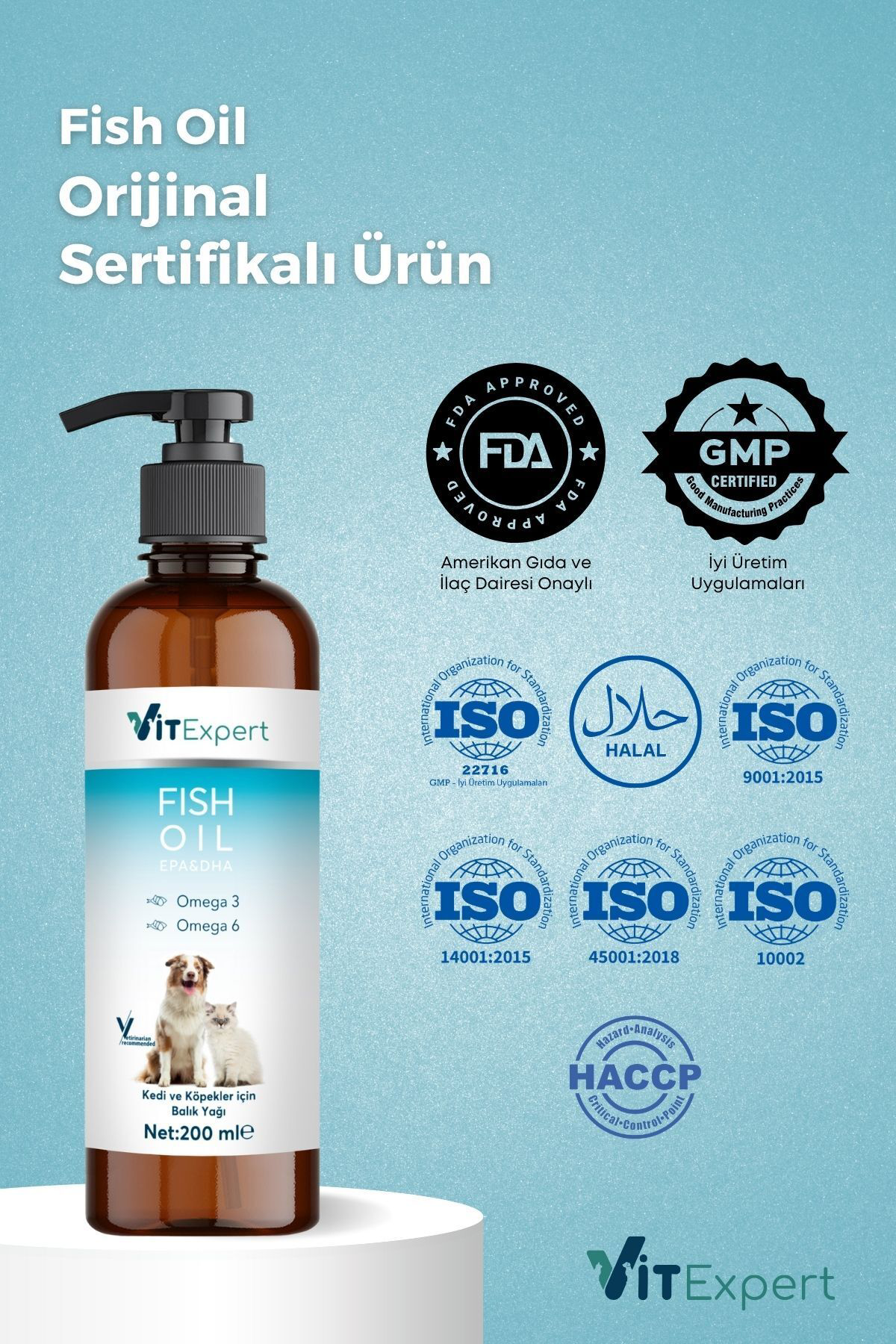 Vitexpert Kedi Ve Köpekler İçin Premium Fish Oil 200 Ml Omega 3 6 İçerikli 