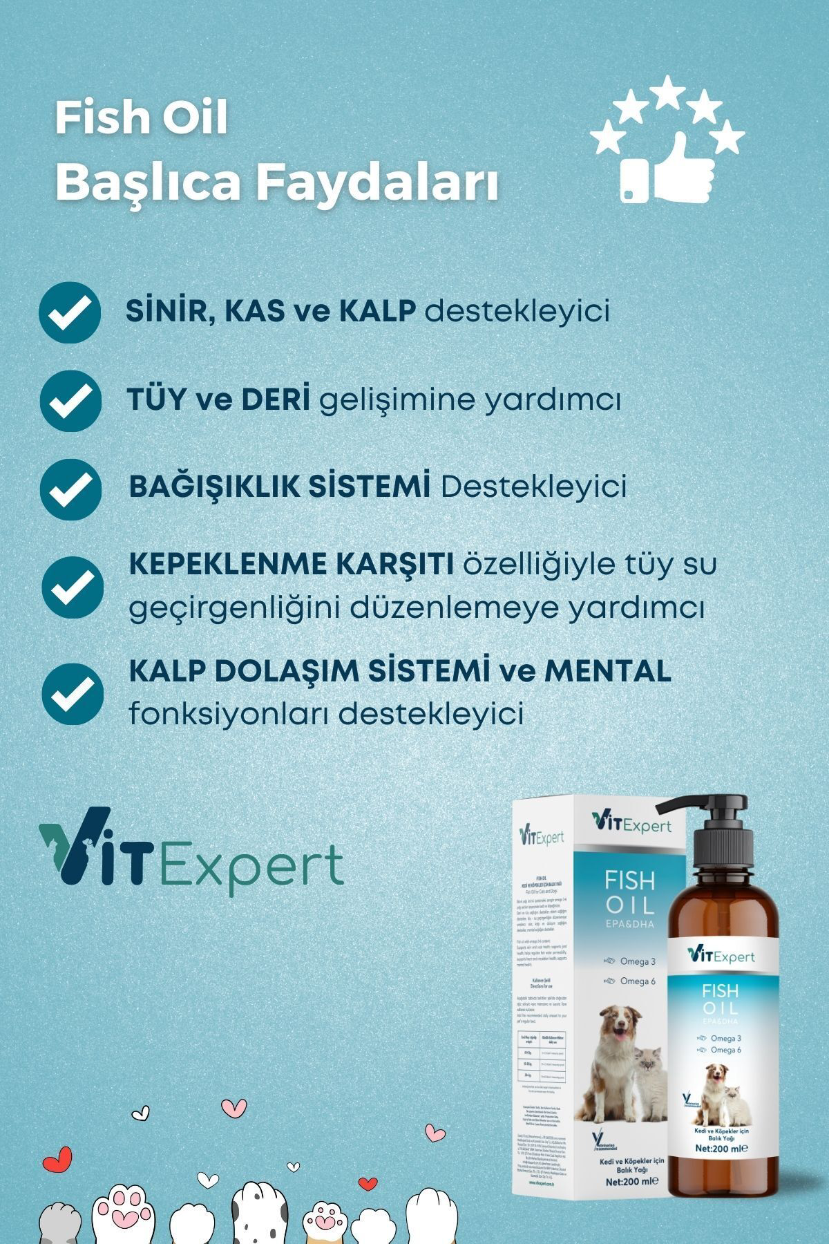 Vitexpert Kedi Ve Köpekler İçin Premium Fish Oil 200 Ml Omega 3 6 İçerikli 