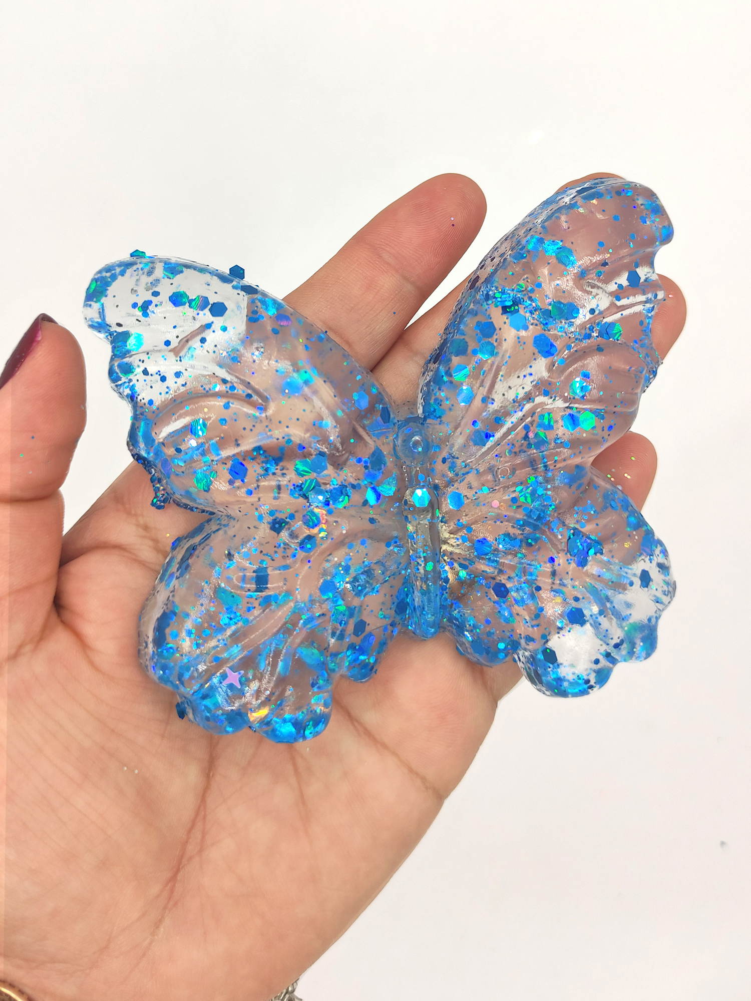 Limmy Kelebek Şeffaf Glitter Simli Moj Moj Taba Squishy Sikma 10X8 Cm S