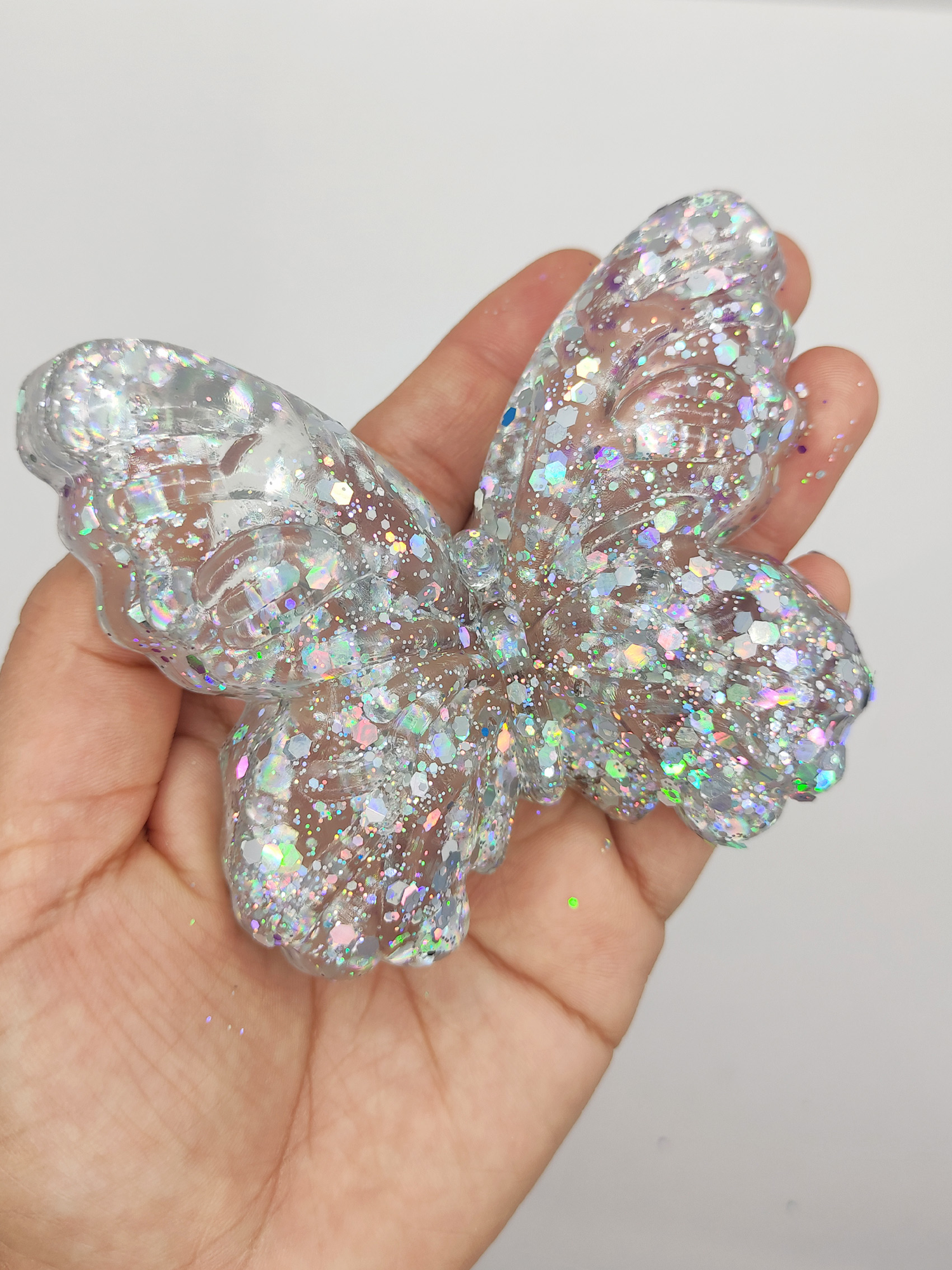 Limmy Kelebek Şeffaf Glitter Simli Moj Moj Taba Squishy Sikma 10X8 Cm S