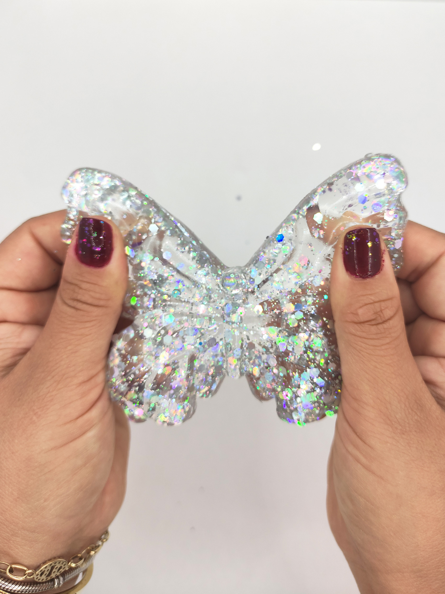 Limmy Kelebek Şeffaf Glitter Simli Moj Moj Taba Squishy Sikma 10X8 Cm S