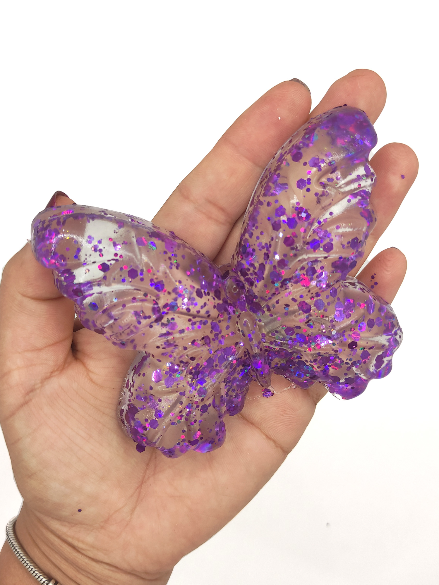 Limmy Kelebek Şeffaf Glitter Simli Moj Moj Taba Squishy Sikma 10X8 Cm S