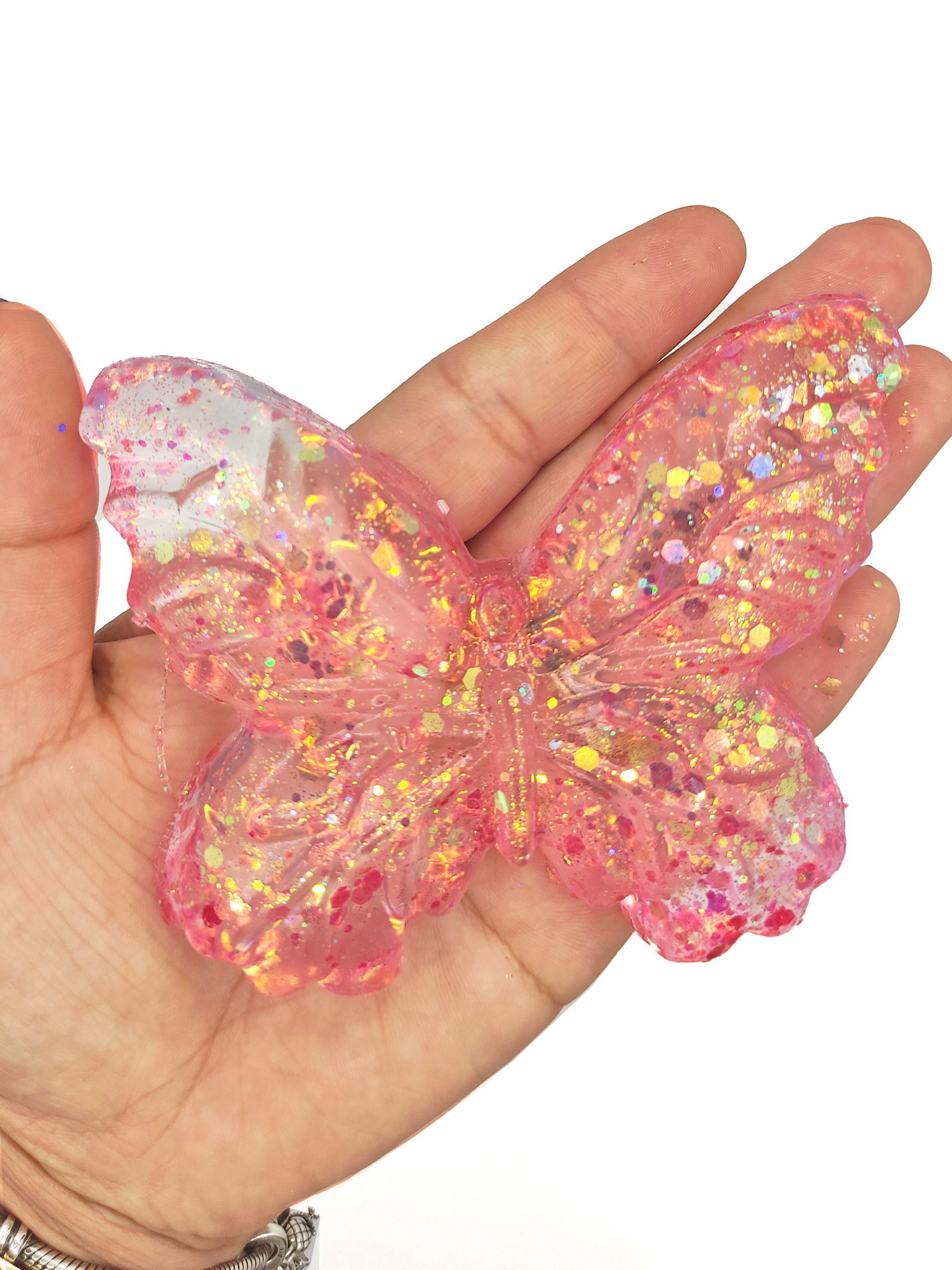 Limmy Kelebek Şeffaf Glitter Simli Moj Moj Taba Squishy Sikma 10X8 Cm S