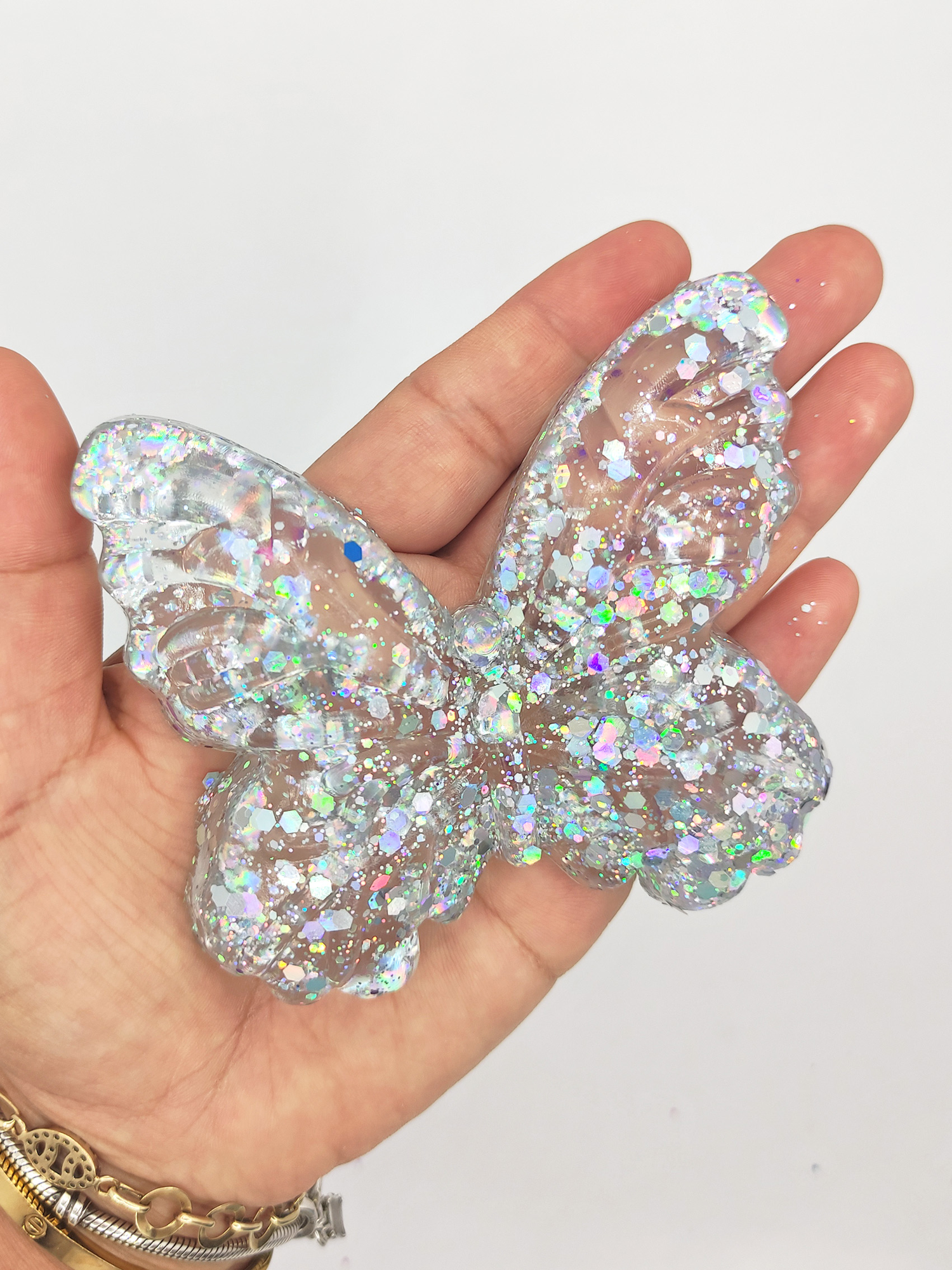 Limmy Kelebek Şeffaf Glitter Simli Moj Moj Taba Squishy Sikma 10X8 Cm S
