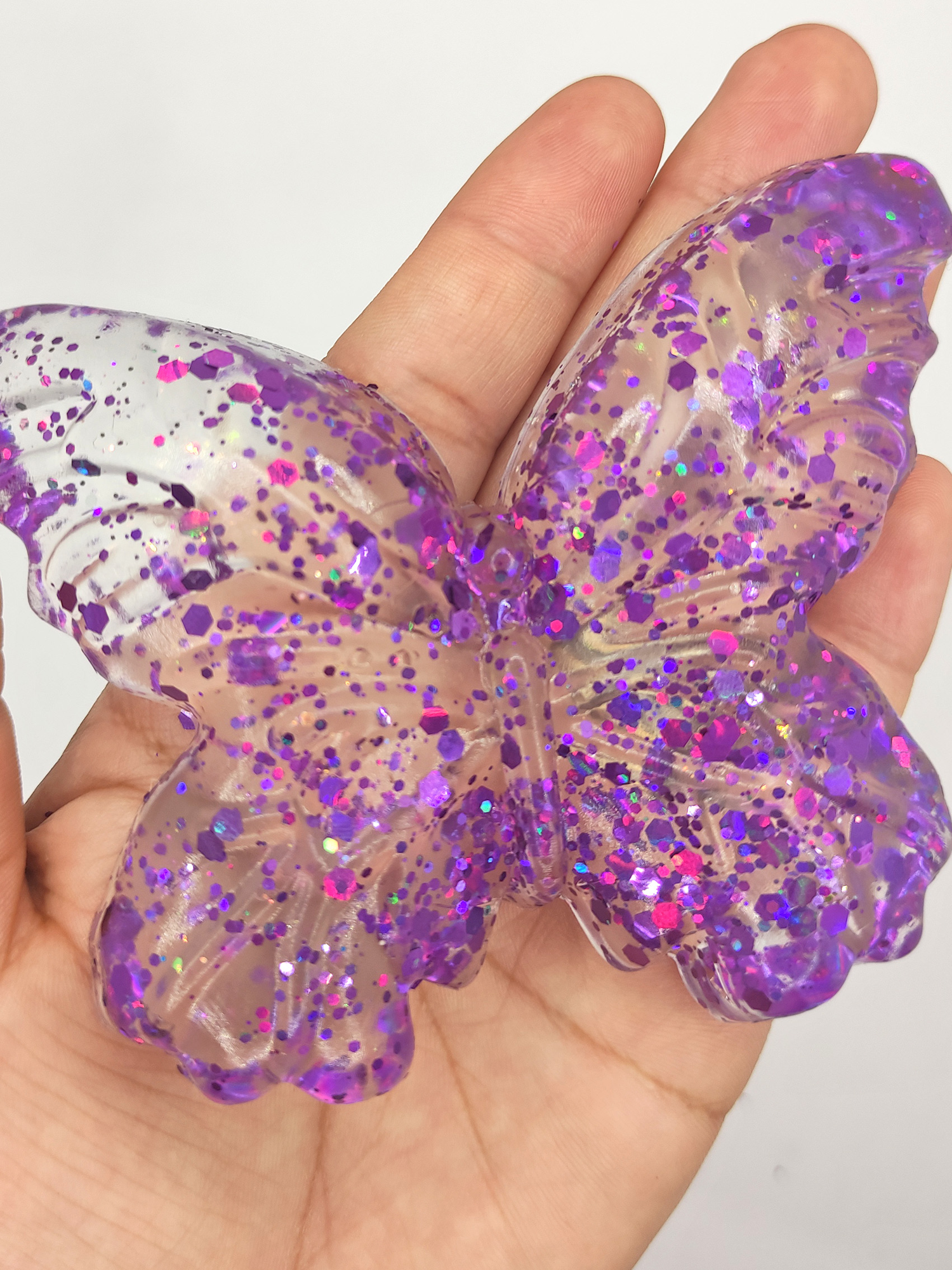 Limmy Kelebek Şeffaf Glitter Simli Moj Moj Taba Squishy Sikma 10X8 Cm S