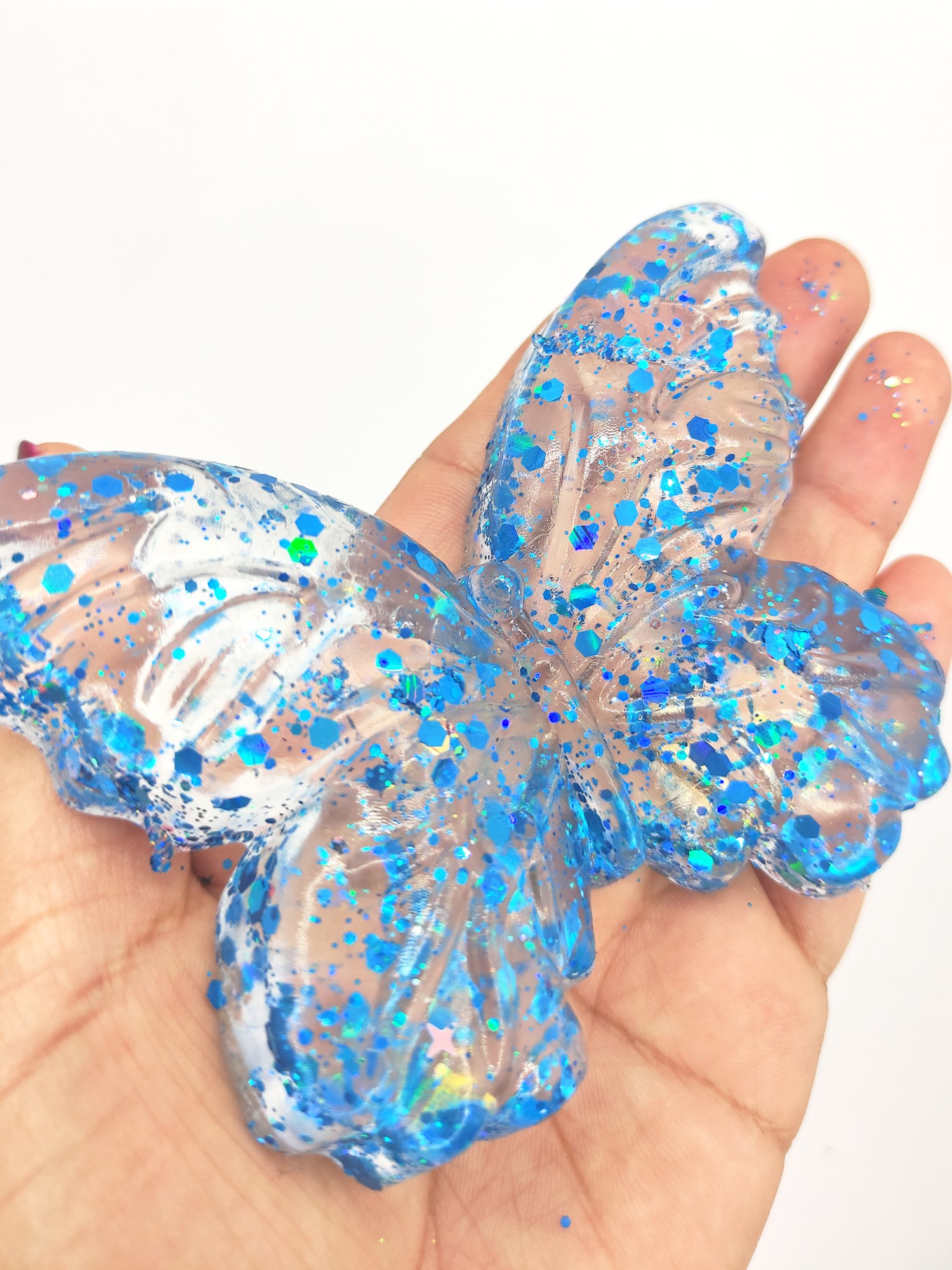 Limmy Kelebek Şeffaf Glitter Simli Moj Moj Taba Squishy Sikma 10X8 Cm S