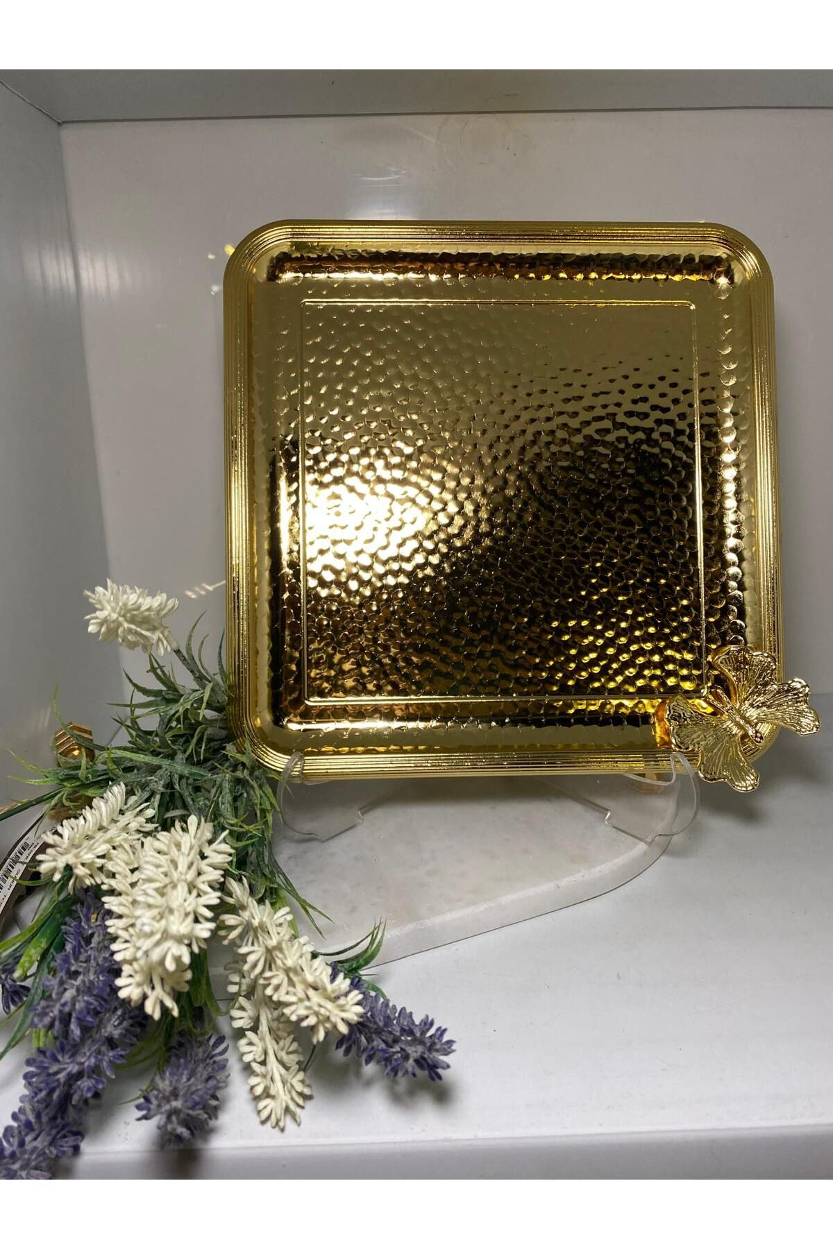 Elif Aksesuar Kelebekli Metal Gold Sunum Tepsisi