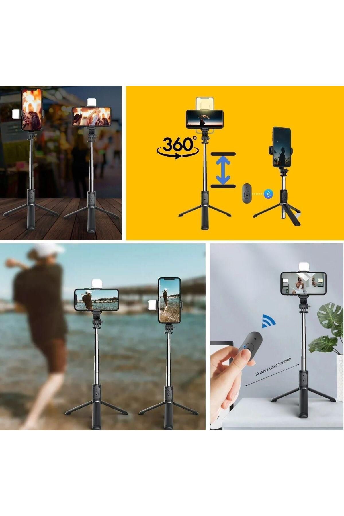 Ok Aksesuar Kendiliğinden İşikli Masaüstü Tripod Olabilen Telefon Tutuculu Ka