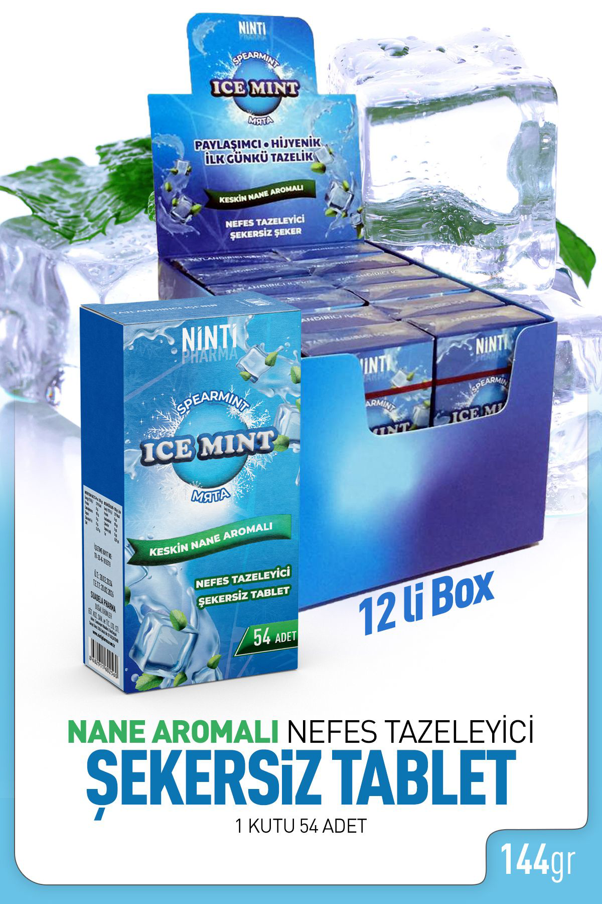 Nintipharma Keskin Nane Aromali Şekersiz Tablet Spearmint 54Lü