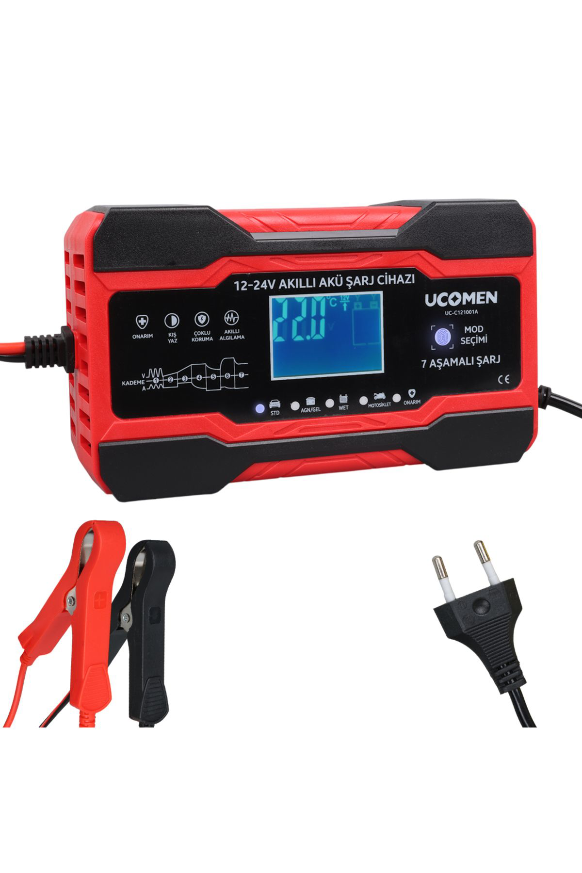 Ok Aksesuar Kirmizi 12/24 Volt 10 Amper Led Göstergeli Akü Şarj Cihazi Uc-C12