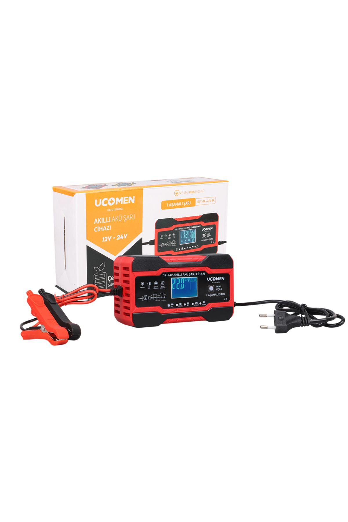 Ok Aksesuar Kirmizi 12/24 Volt 10 Amper Led Göstergeli Akü Şarj Cihazi Uc-C12