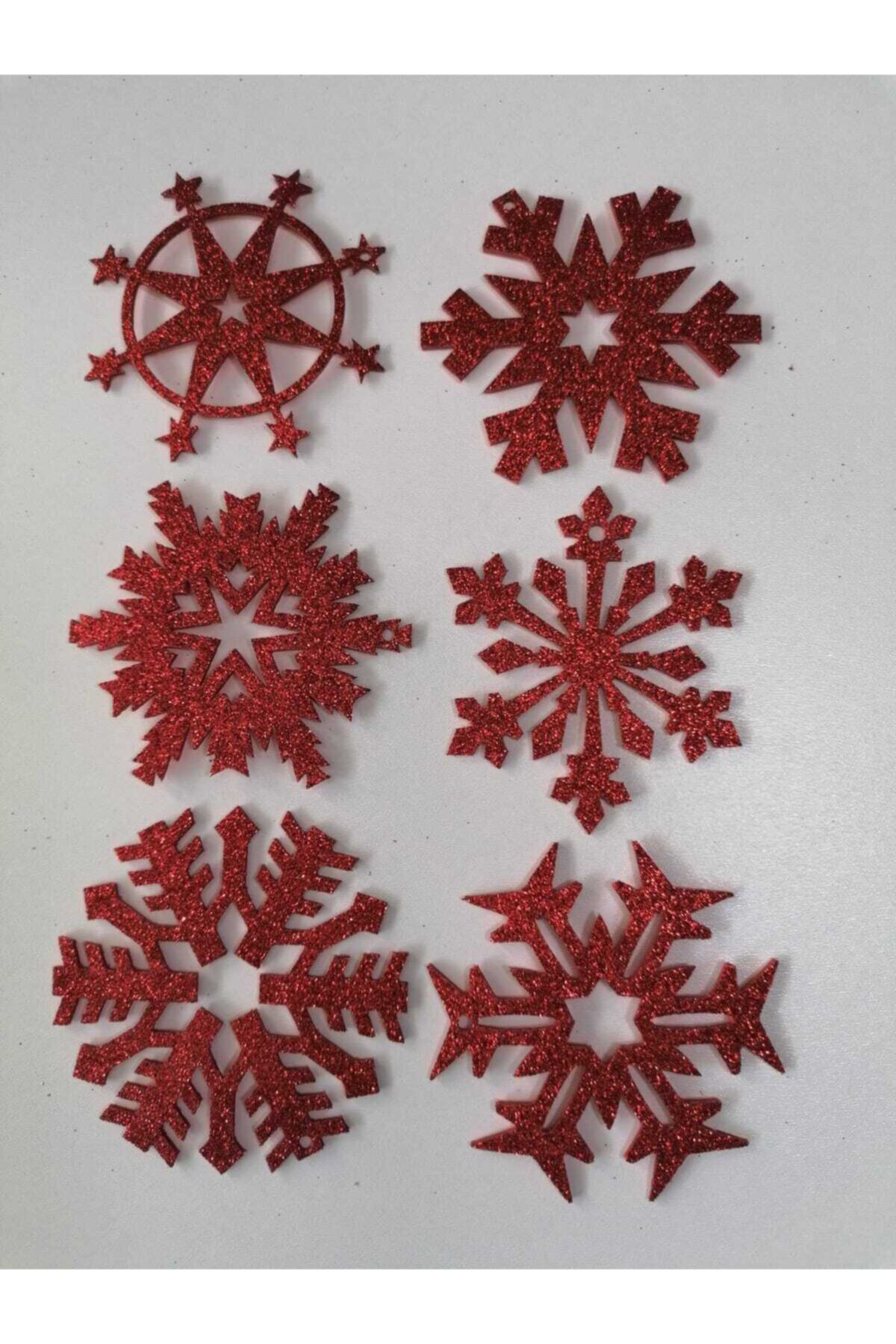 Leylaser Kirmizi Kar Tanesi Simli Eva Ağaç Ve Hediye Süsü 8X8cm 6Li