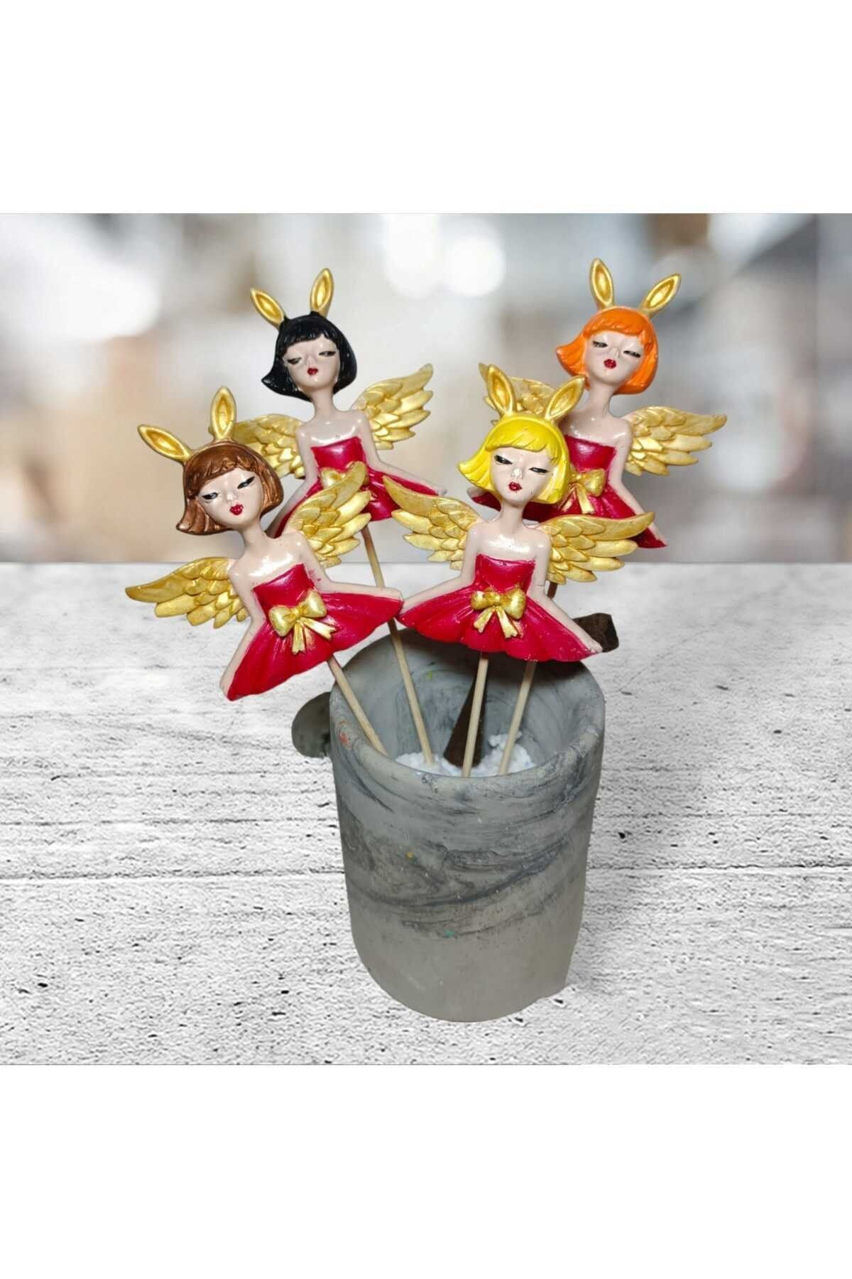 Dodemert Home Kirmizi Peri Kizi Dekoratif Beton Saksi Dibi Süsü & Teraryum Obje
