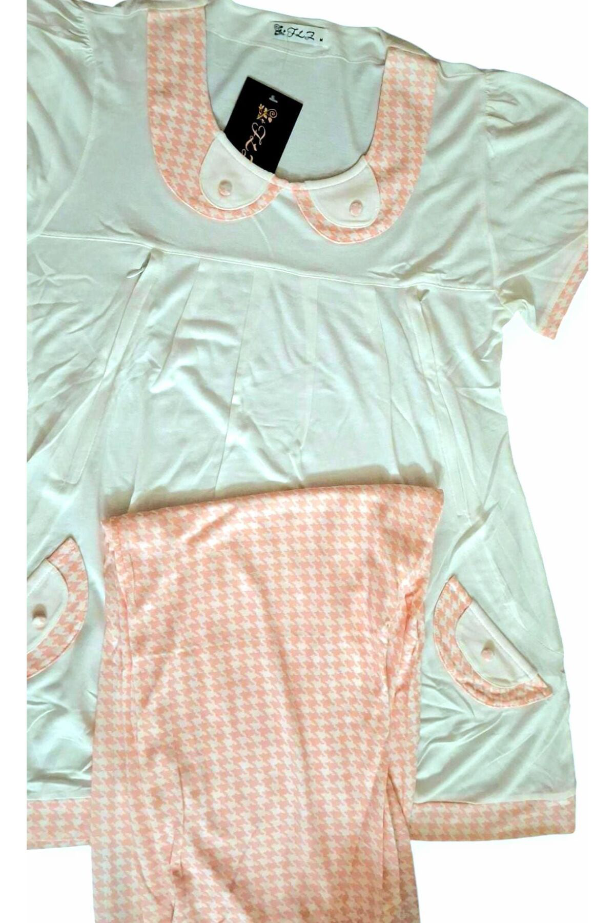 Flz Kisa Kol Hamile Pijama Takimi Ekru