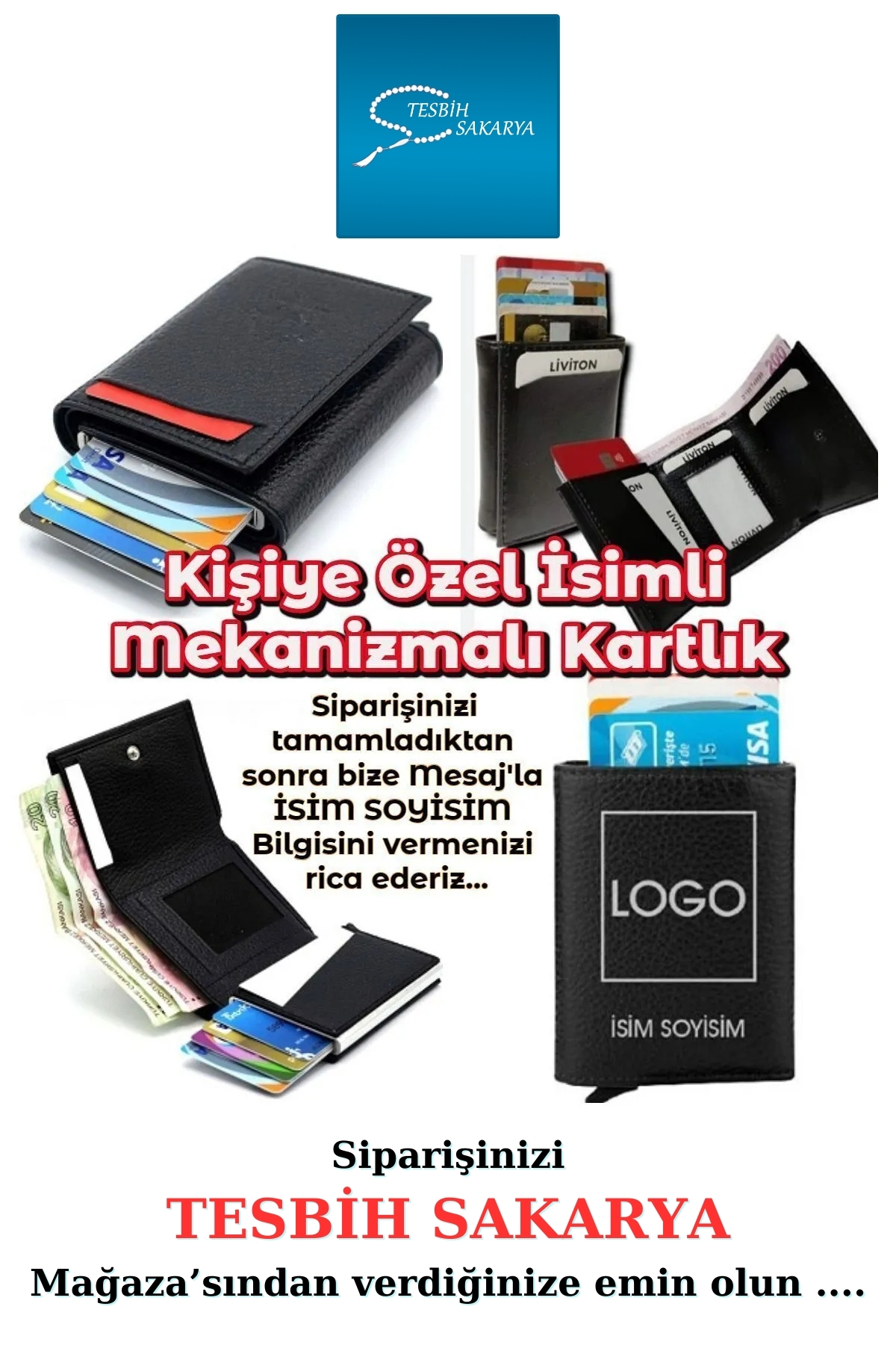 Tesbih Sakarya Kişiye Özel İsimli - Mekanizmali Otomatik Kizakli Kartlik Cüzdan