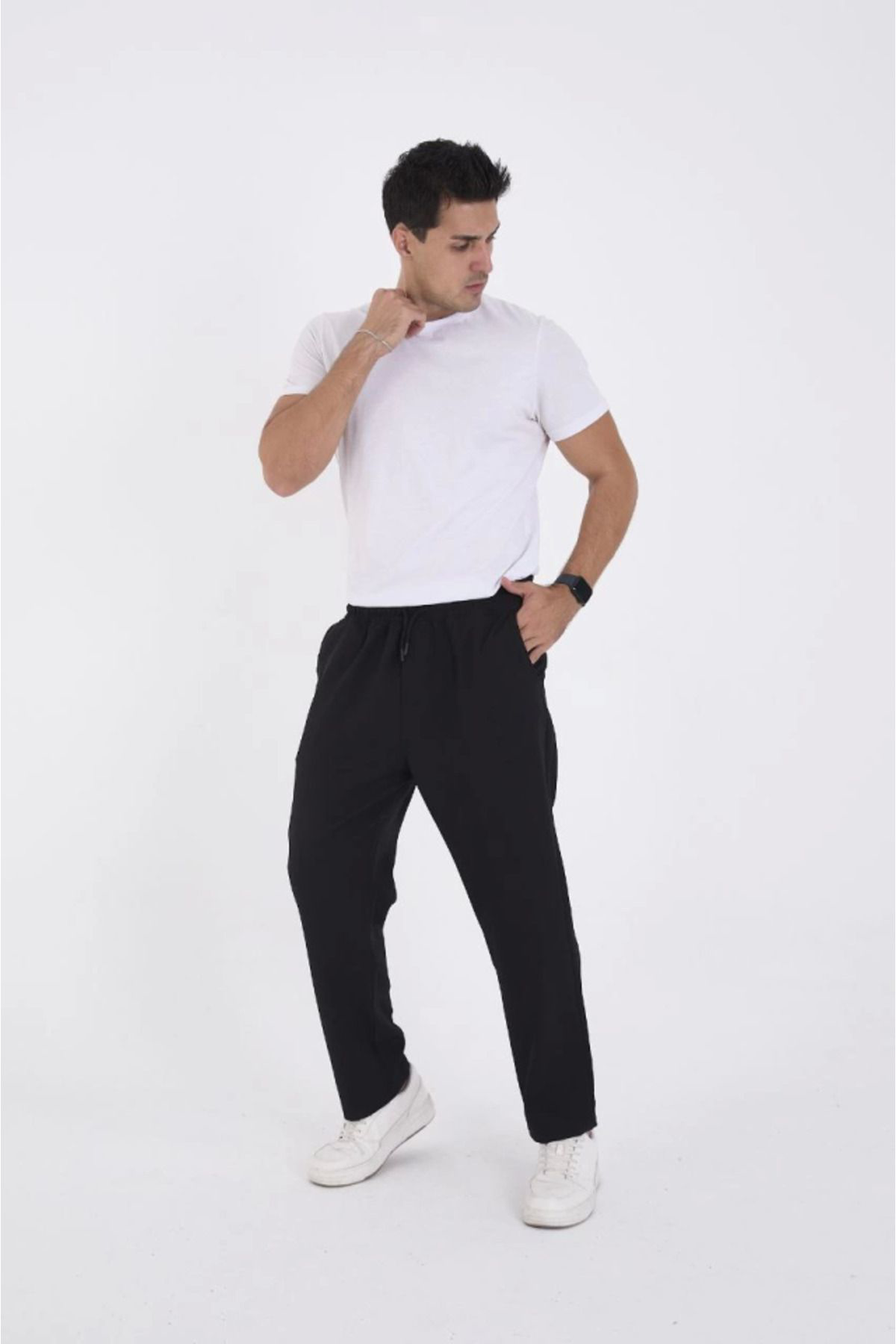 S'gizli Kişlik Dabil Kumaş Basic Eşofman Pantolon - Siyah