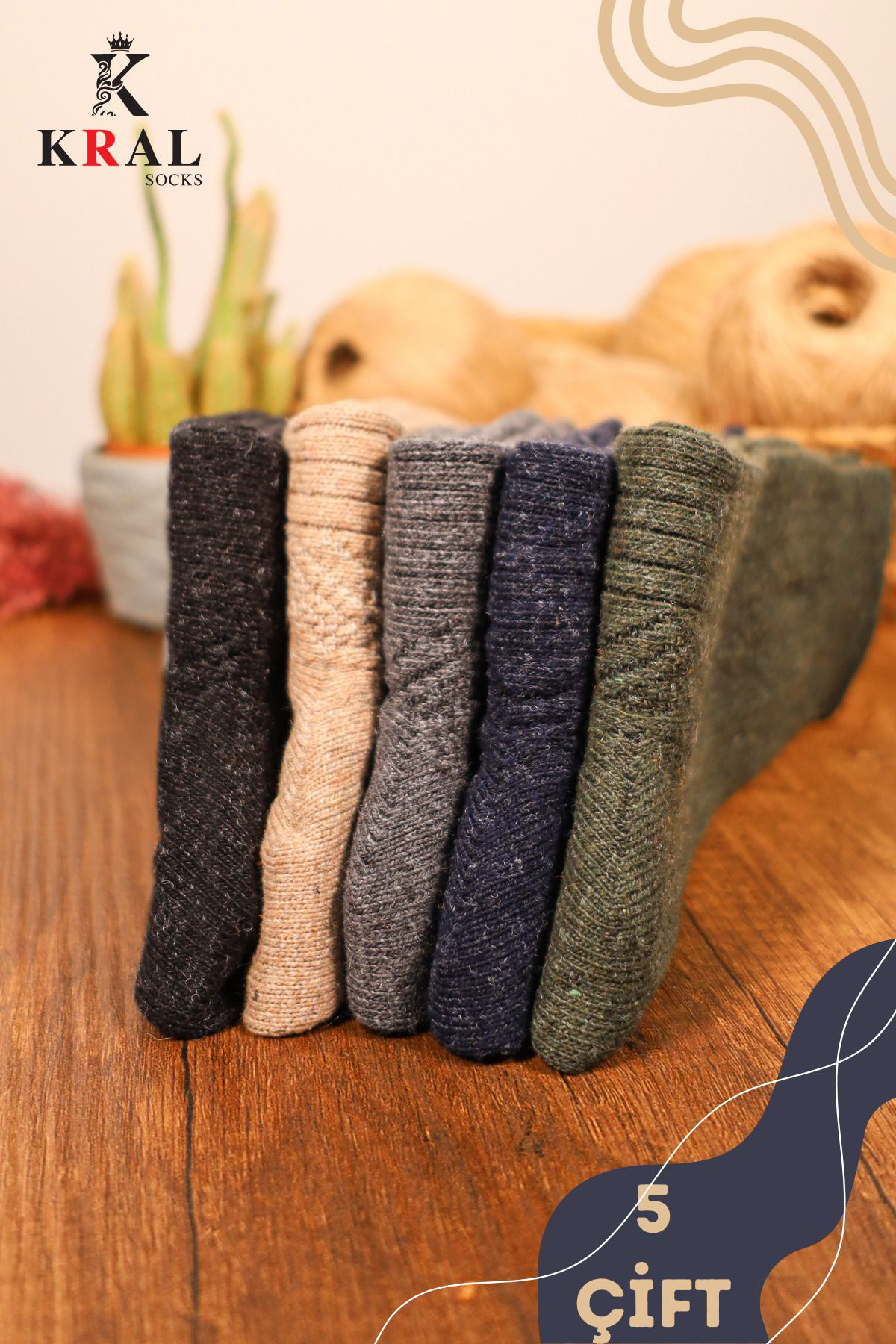 Kral Socks Kişlik Yün Termal Erkek Çorap 5'Li Set Dikişsiz Lambswool