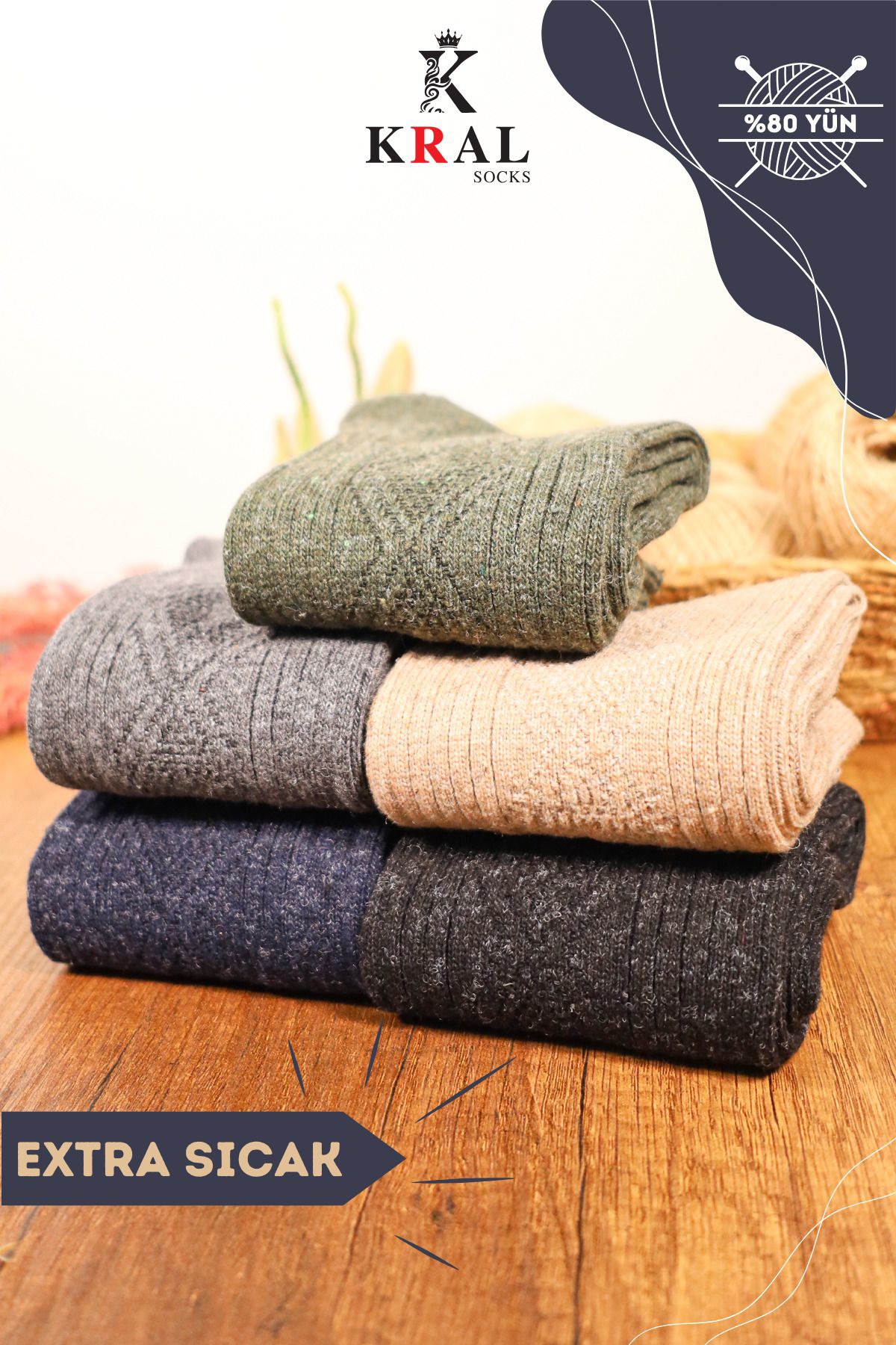 Kral Socks Kişlik Yün Termal Erkek Çorap 5'Li Set Dikişsiz Lambswool