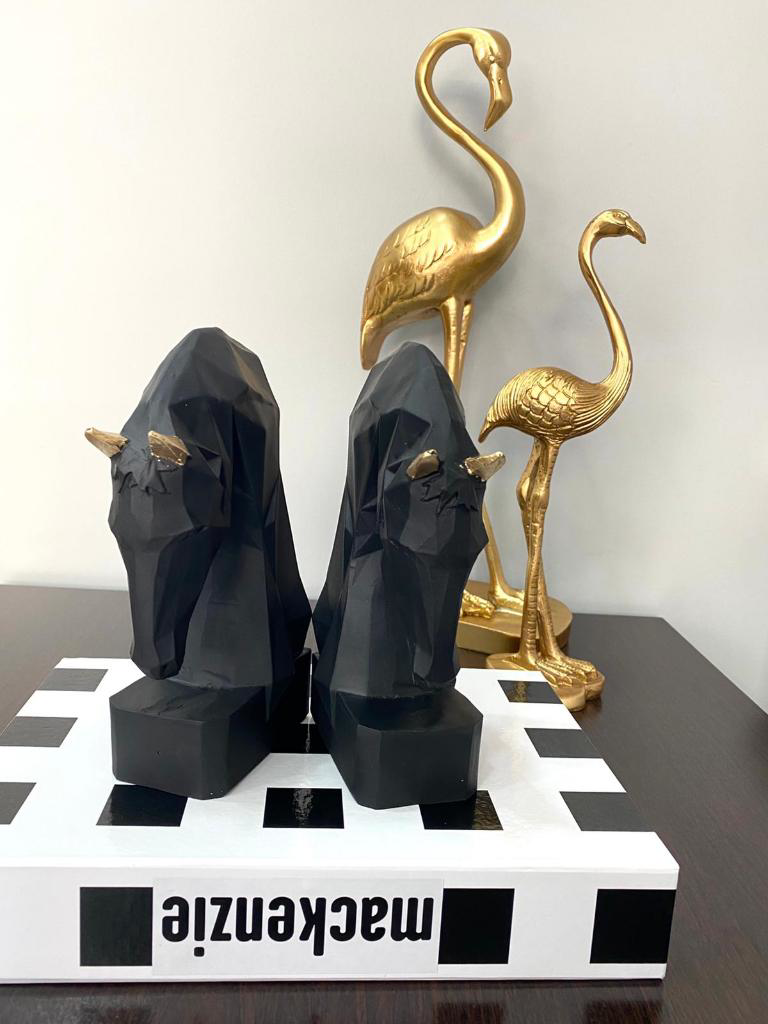 Mirsa Global Kitap Tutucu Kübik At Figürlü 2 Li Siyah Gold   Renkli ( Polyeste