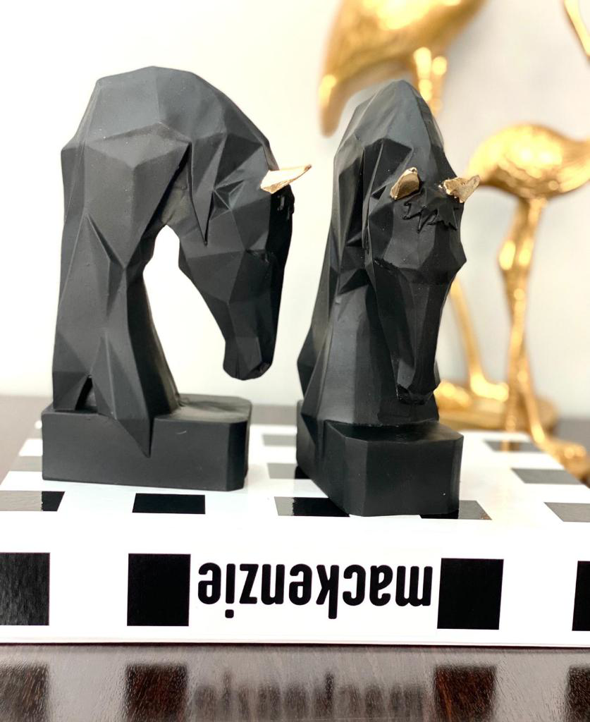 Mirsa Global Kitap Tutucu Kübik At Figürlü 2 Li Siyah Gold   Renkli ( Polyeste