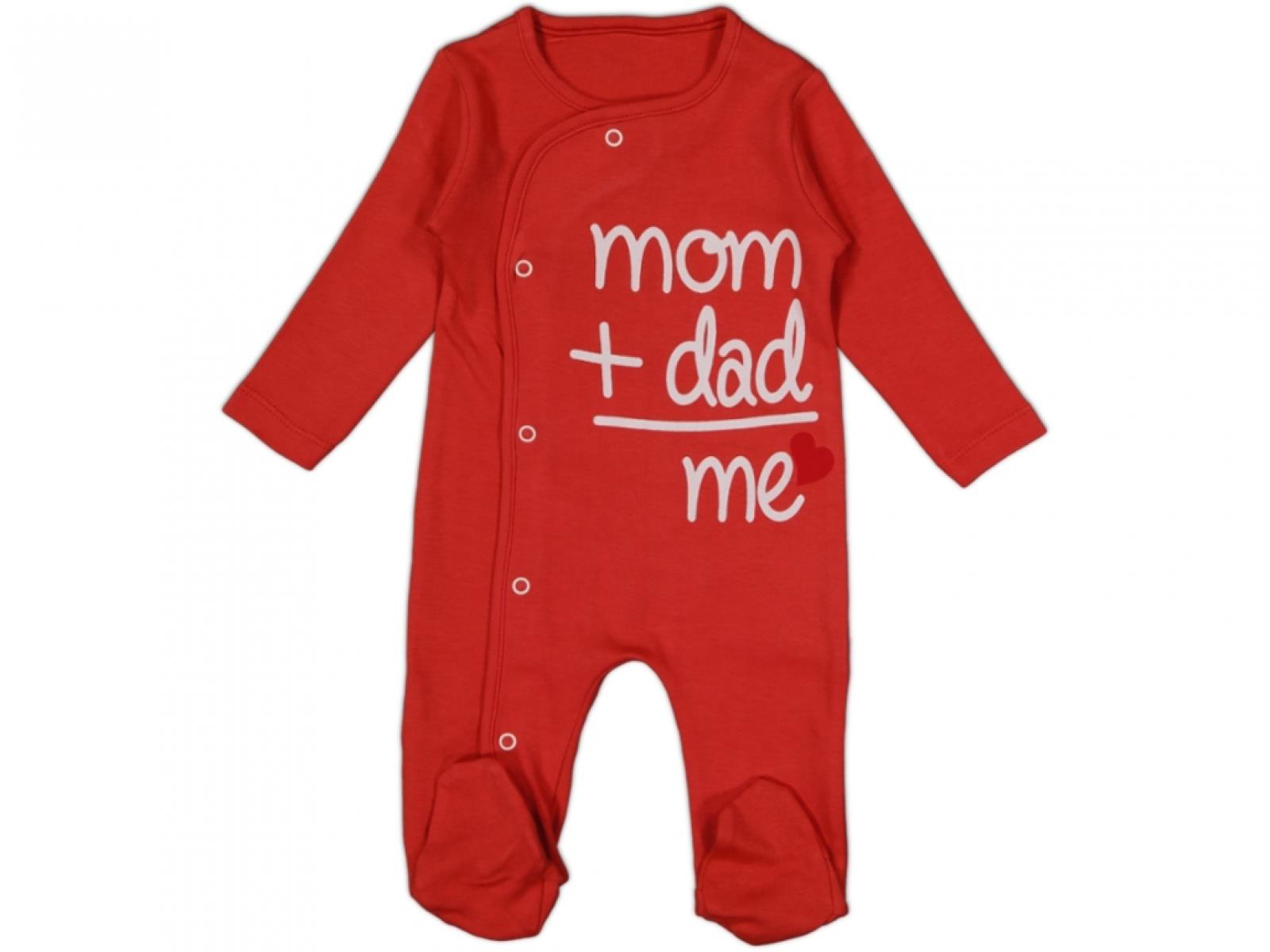 Puan Baby Kiz Bebek Pembe Önden Çitçitli Tulum Mom Dad  Me Desenli  Tulum