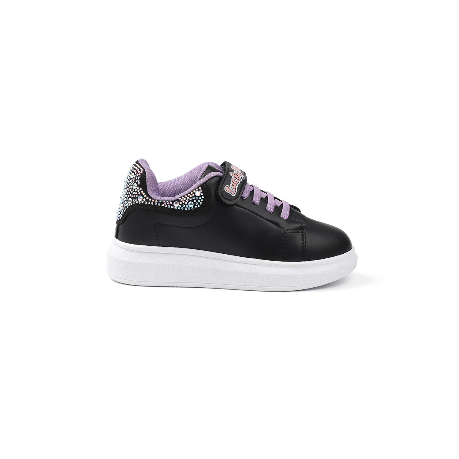Kajila Kiz Çocuk Siyah Lila Taşli Cirtli Bağcikli Sneaker Günlük Rahat S