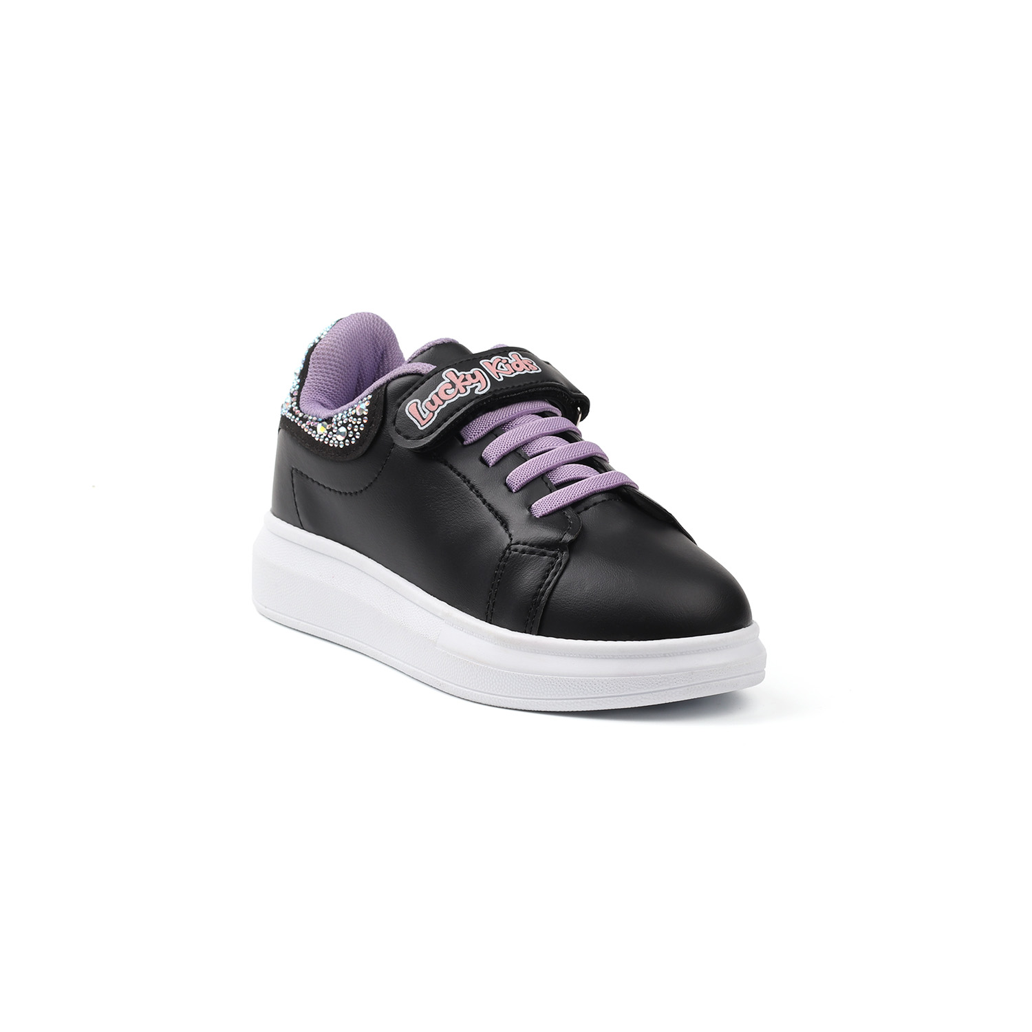 Kajila Kiz Çocuk Siyah Lila Taşli Cirtli Bağcikli Sneaker Günlük Rahat S