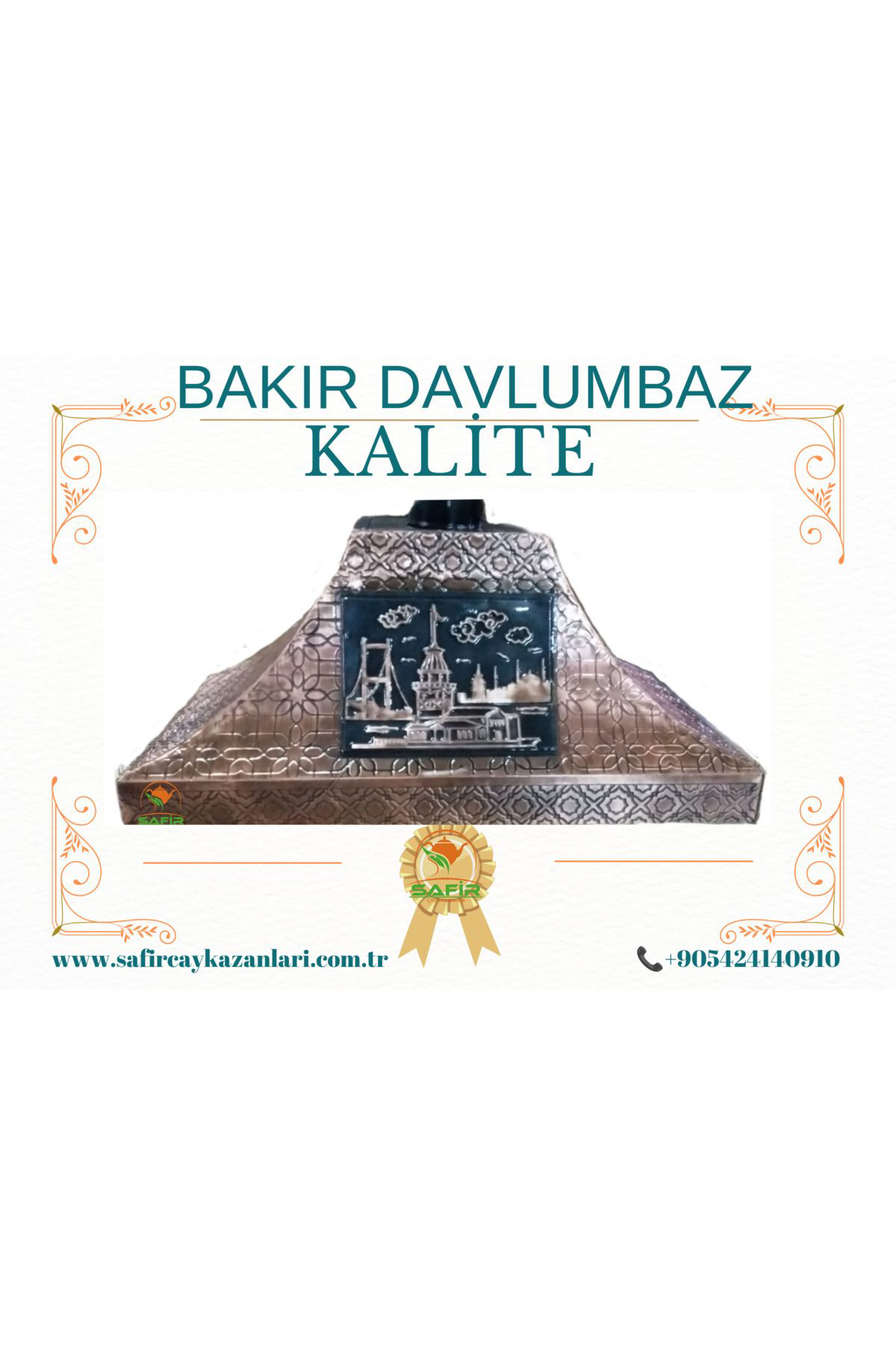 Safir Çay Kazanlari Kizkulesi Model Bakir Davlumbaz 4 Gözlü Çay Kazani İçin Bakir Dav