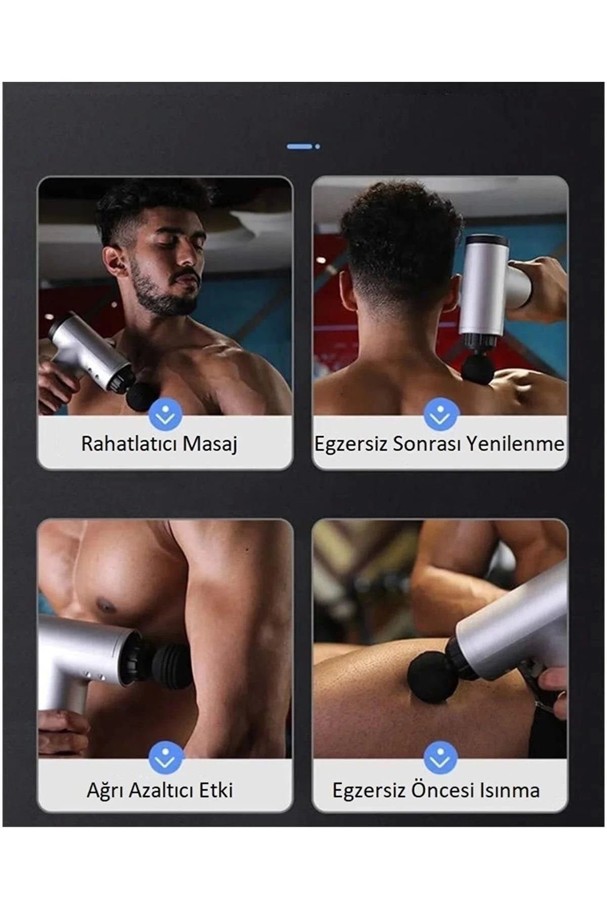 Yusuftex Koblosuz Şarjli Masaj Tabancasi 4 Başlikli Sporcu Masaj Aleti 6 K