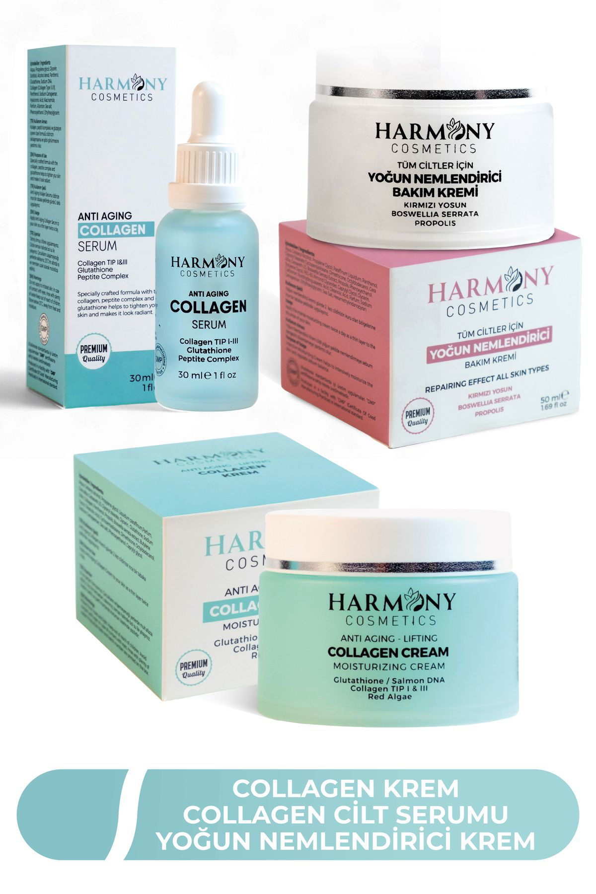 Harmony Cosmetics Türkiye Kolajen Krem Kolajen Serum Yoğun Nemlendirici Bakim Kremi 3'Lü Ba