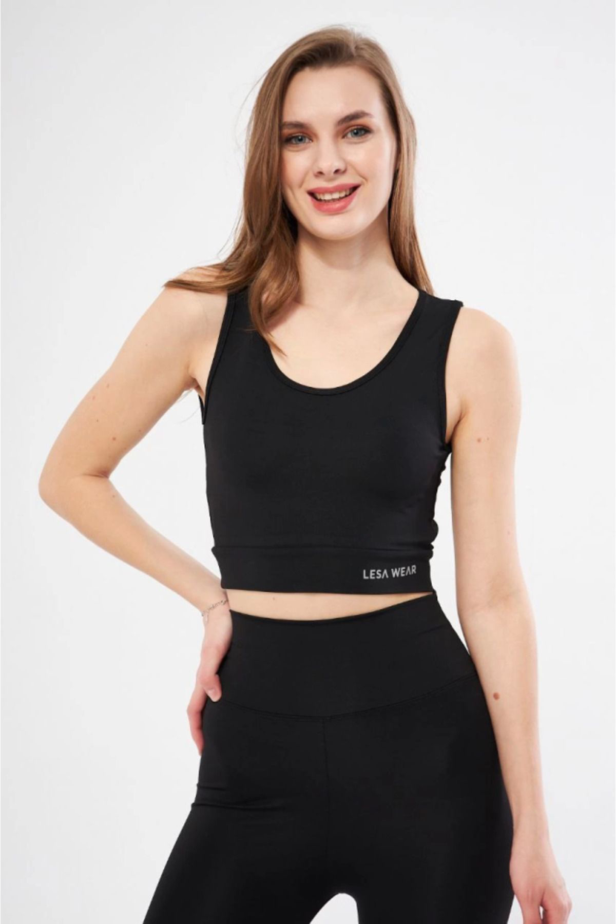 Toetips Kolsuz Sporcu Baskili Crop - Siyah