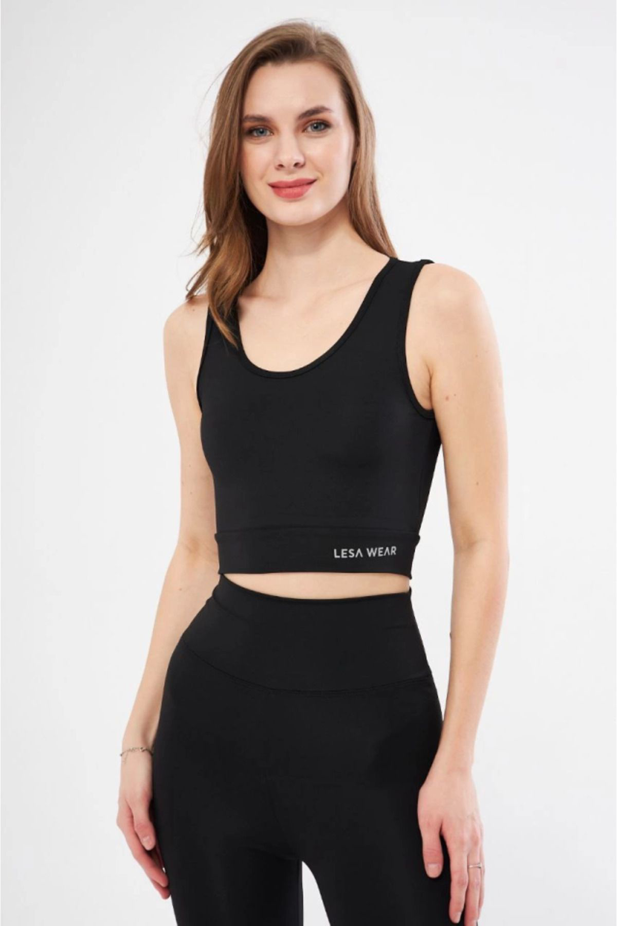 Toetips Kolsuz Sporcu Baskili Crop - Siyah