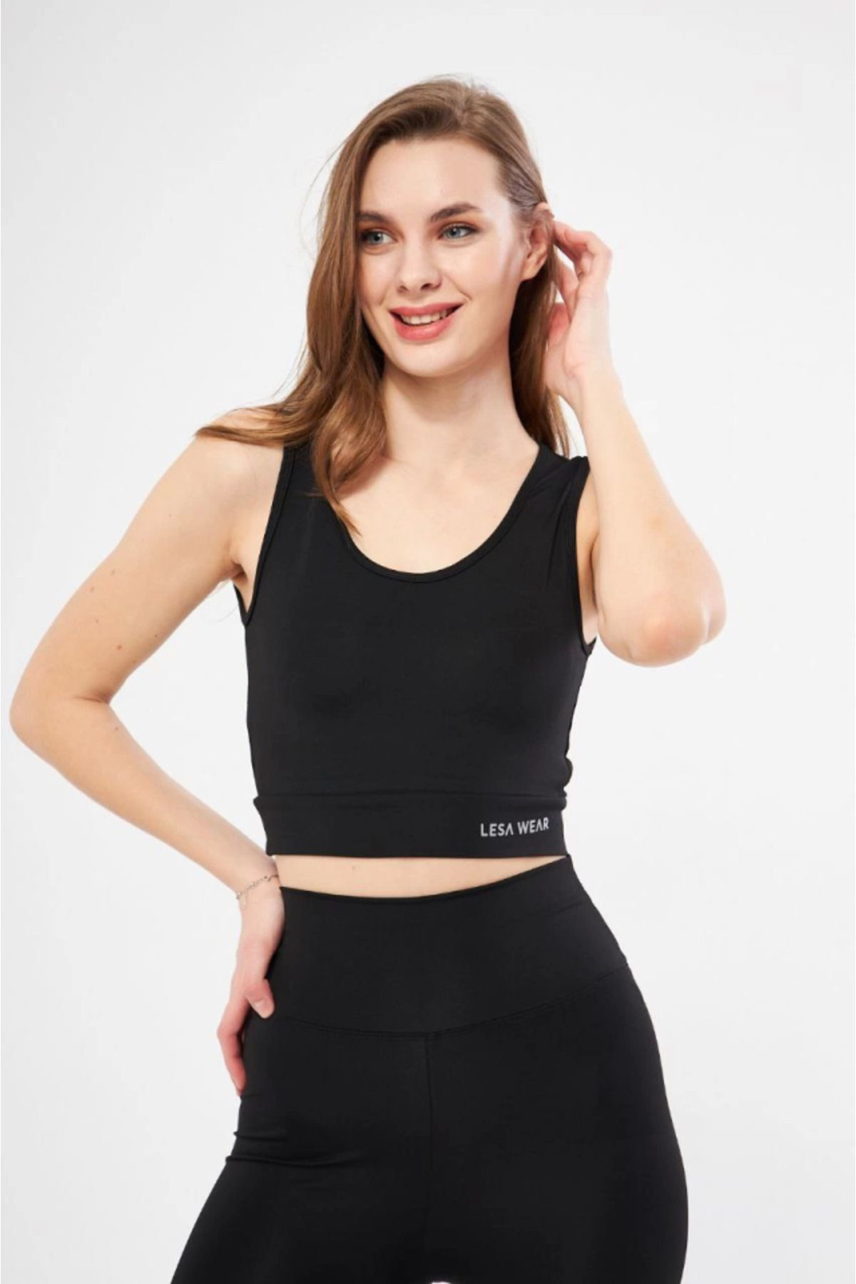 Toetips Kolsuz Sporcu Baskili Crop - Siyah