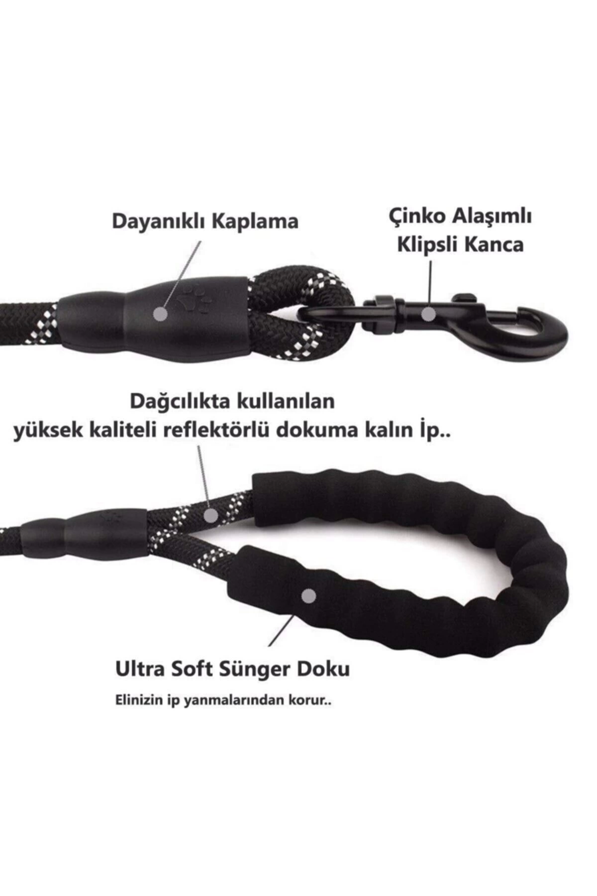 Köpekler İçin Gezdirme Tasması Reflektörlü 130 Cm Halat Orta Ve B