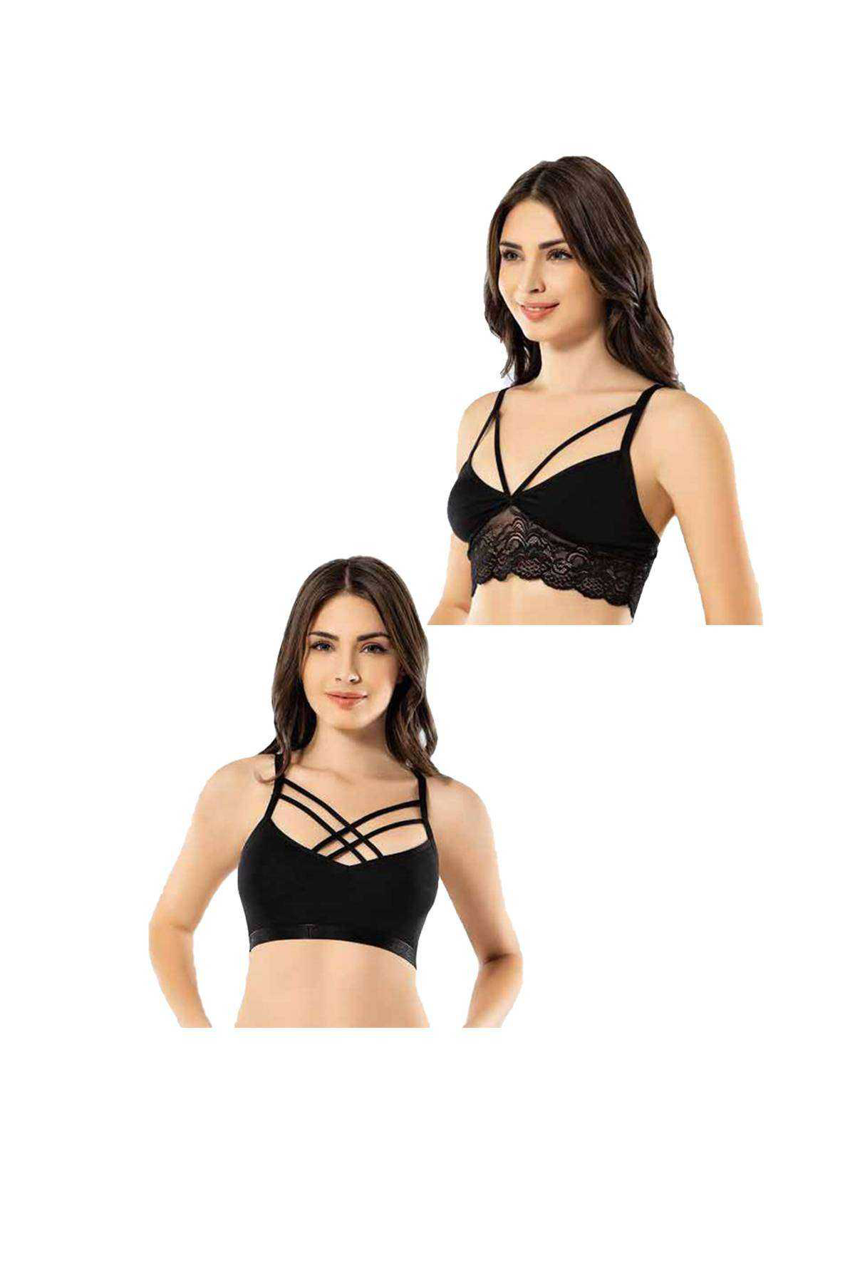 Just Cheap Store Kota 2 Adet Siyah Dantelli Çapraz İpli Büstiyer
