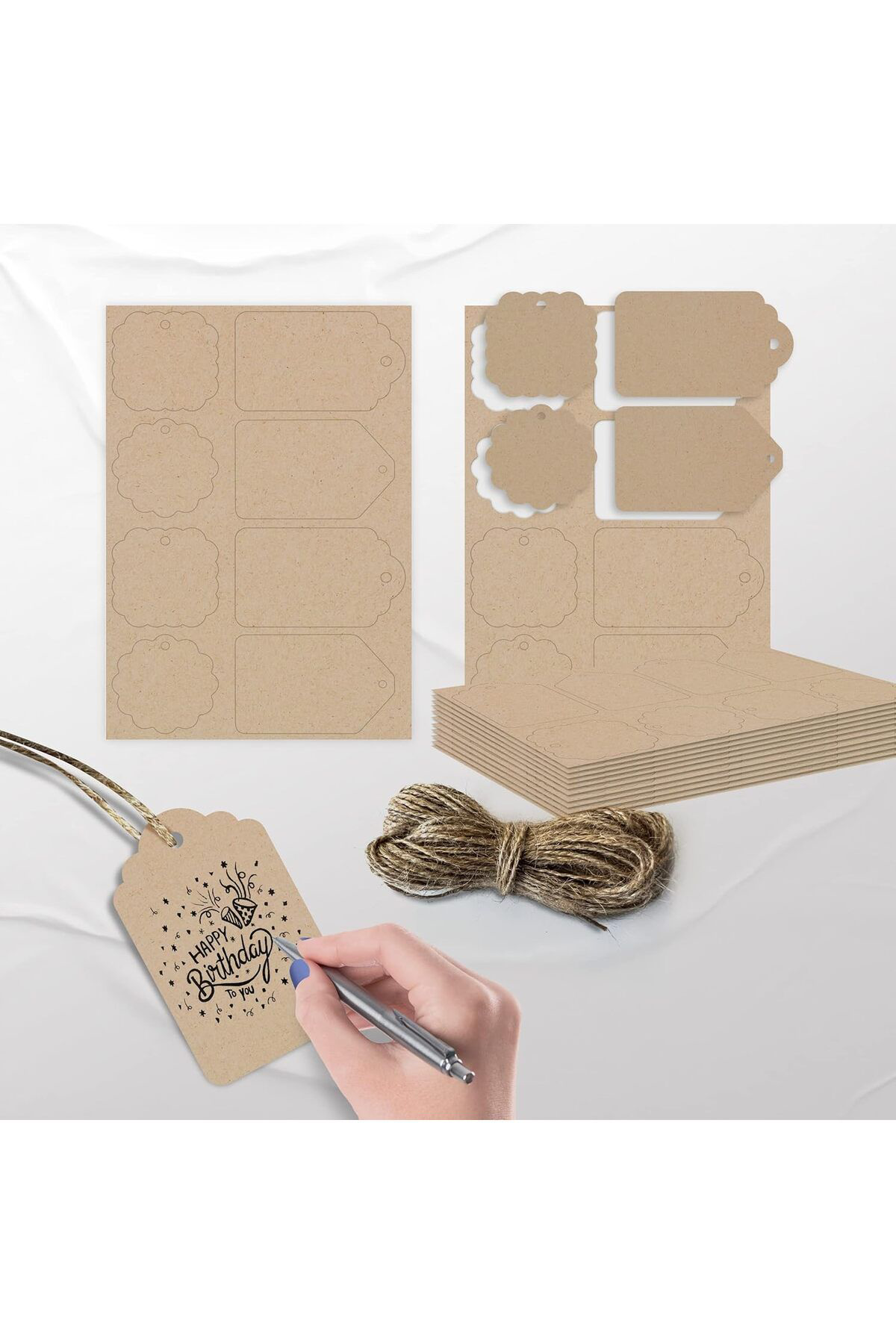 Storemax Kraft Paketleme Etiketleri - 104 Adet Kraft Etiket Jut İple Birli