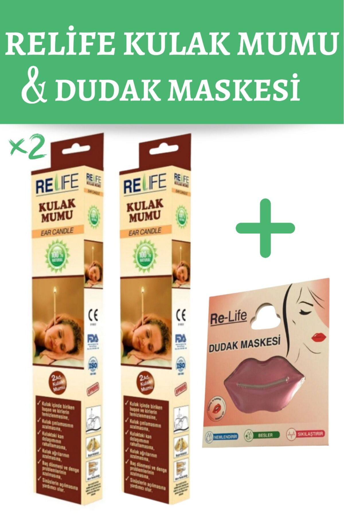 Relife Kulak Temizleme Mumu Çubuğu 2 Kutu 4 Çubuk Ve Dudak Bakim Maskesi