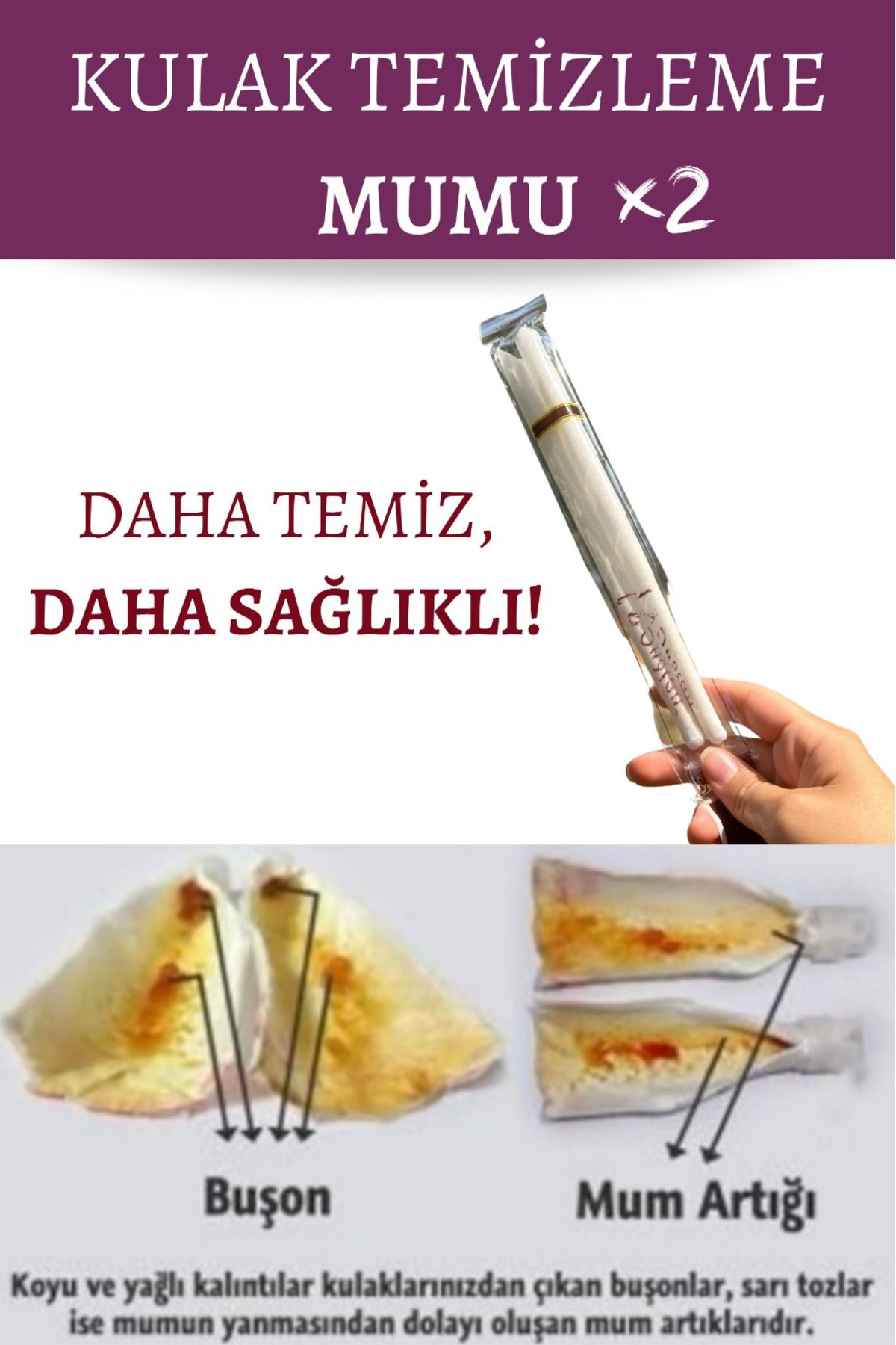 Lovendas Kulak Temizleme Mumu Çubuğu Ear Candle Doğal Boyasiz Beyaz 1 Pake