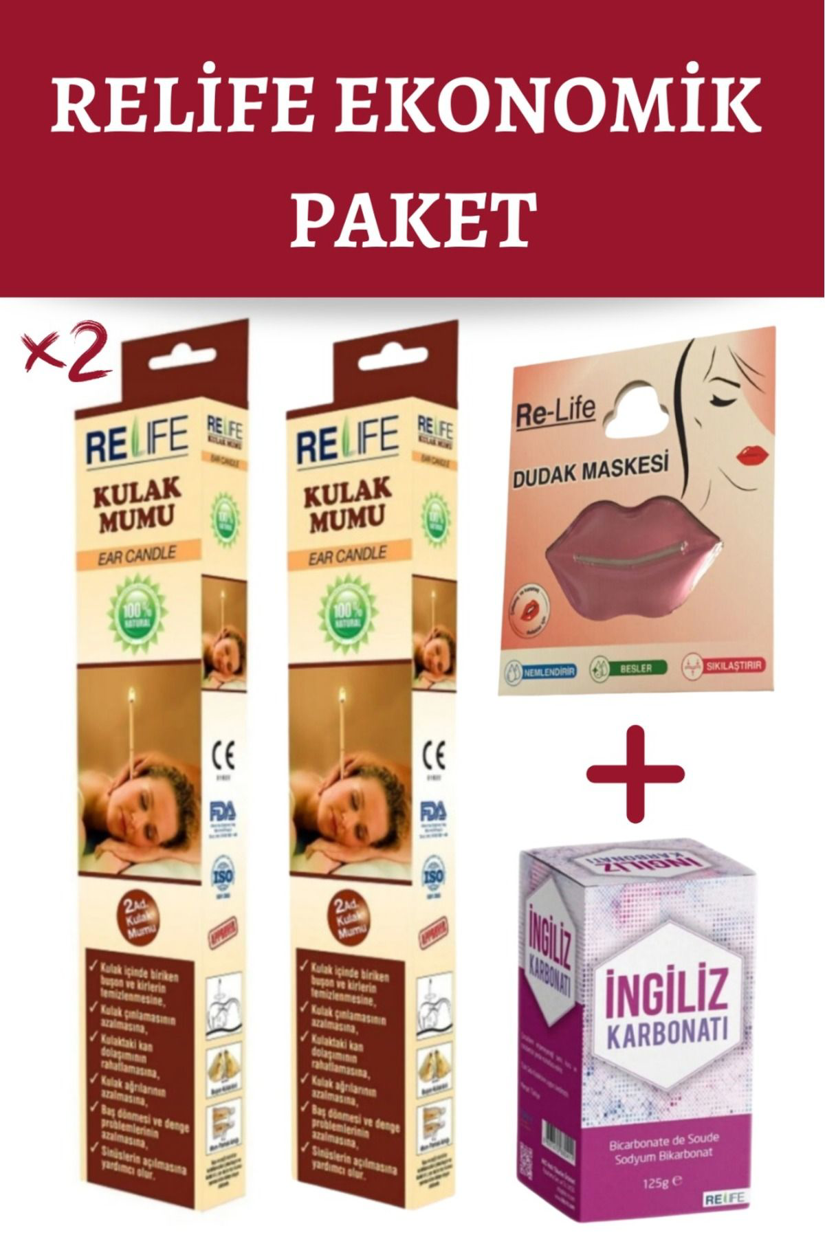 Relife Kulak Temizleme Mumu Çubuğu - Dudak Maskesi - İngiliz Karbonati S