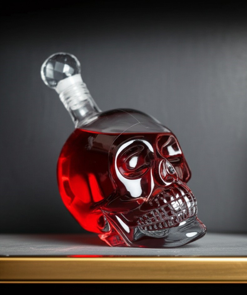 Kuru Kafa Şişe Crystal Head 1lt Dekoratif Cam Şişe Özel Tasarım İ