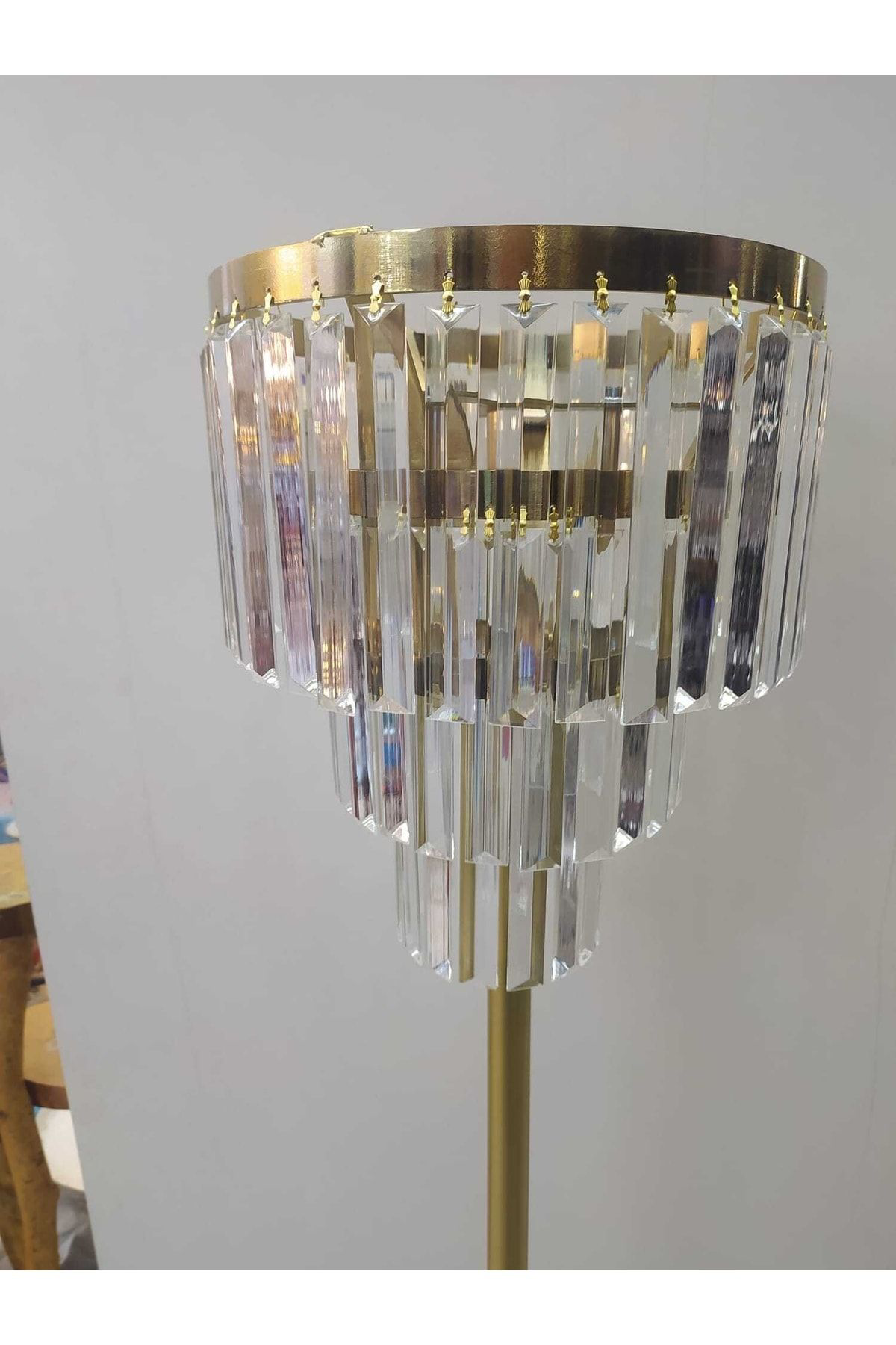 Apex Avize Lambader Kristal Taşli Gold