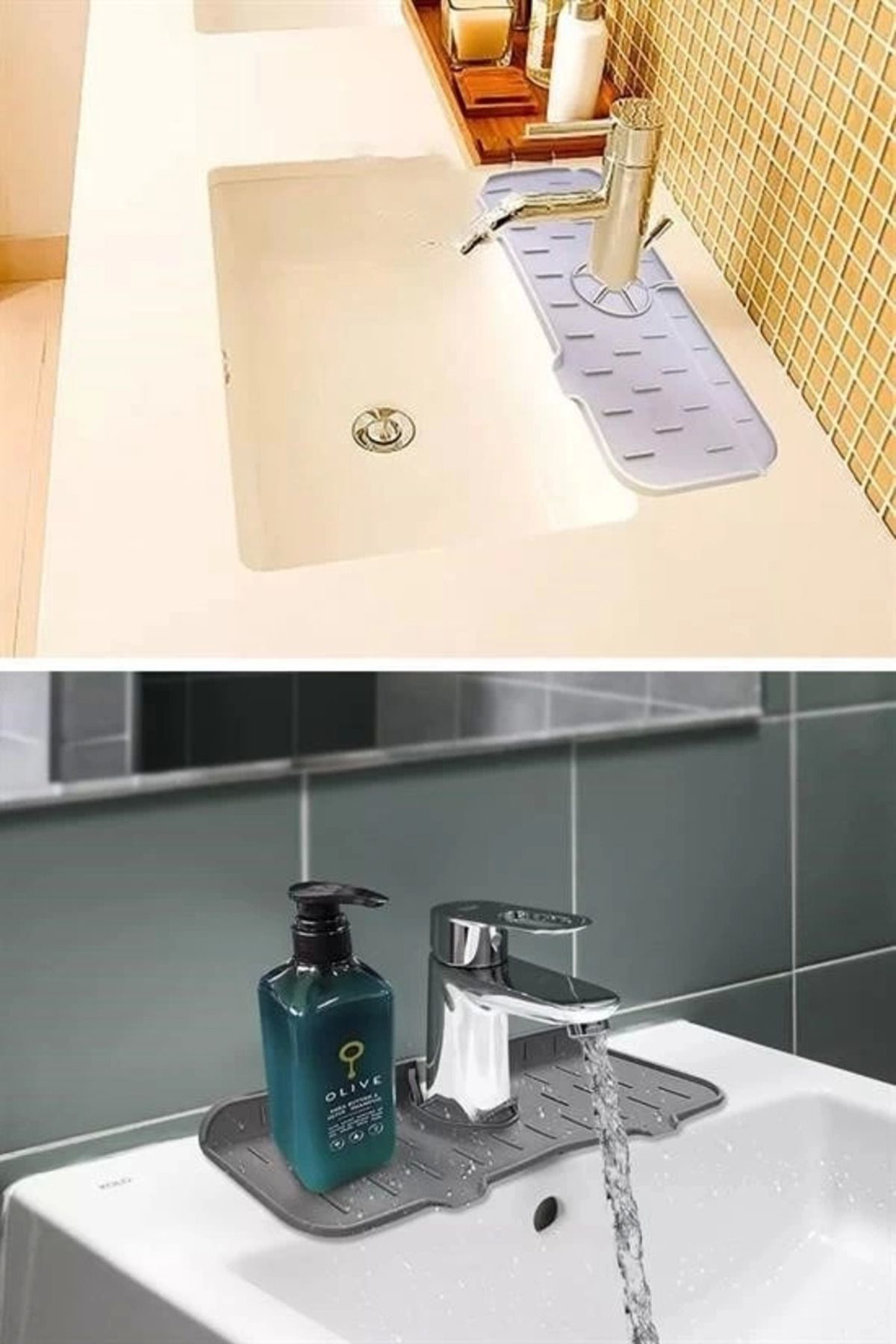 Yusuftex Lavabo İçin Silikon Esnek Mat Musluk Sapi Damlama Tutucu Raf Mutf