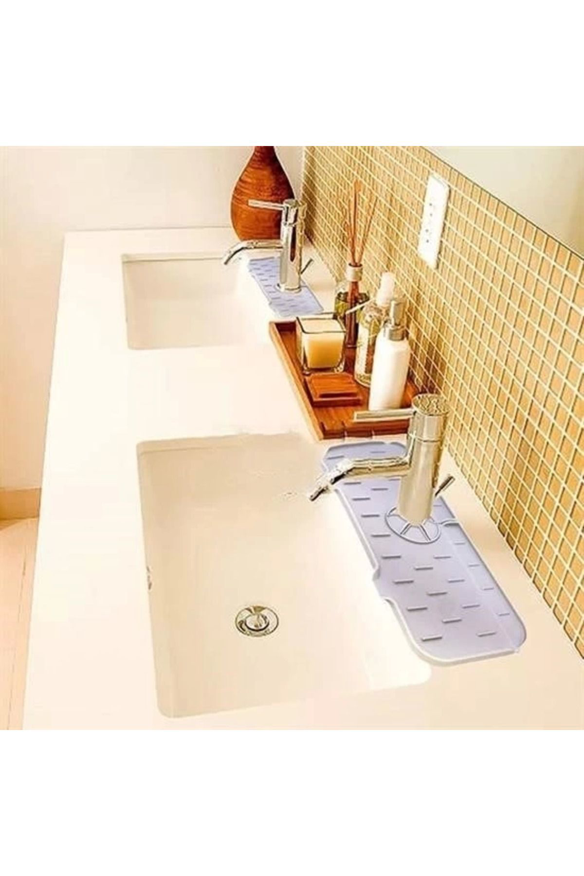 Yusuftex Lavabo İçin Silikon Esnek Mat Musluk Sapi Damlama Tutucu Raf Mutf