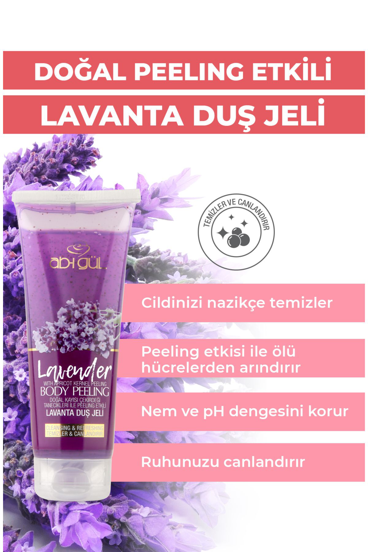 Ab-İ Gül Lavanta Body Peeling Doğal Kayisi Çekirdeği Tanecikleri 250 Ml