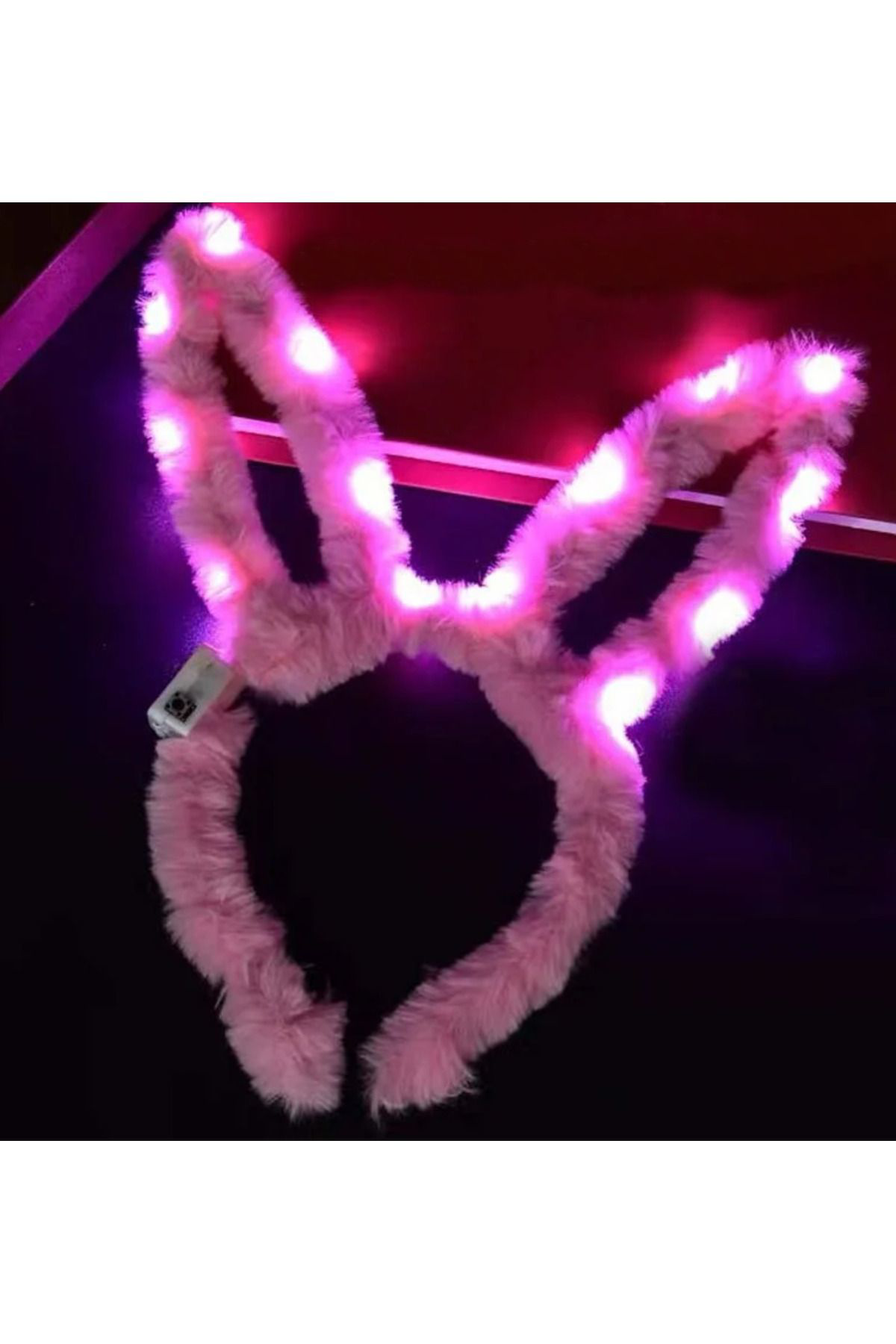 Andela Led İşikli Peluş Pofuduk Tavşan Kulak Tavşan Taç Pembe 17X23 Cm