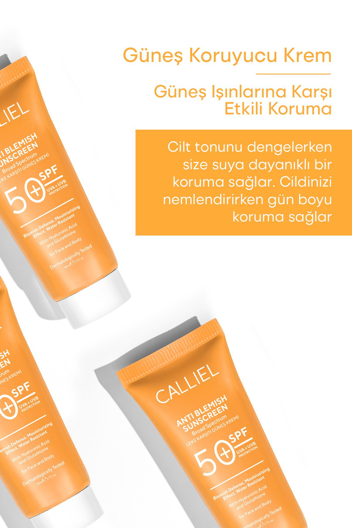 Calliel Leke Karşiti Tüm Ciltler İçin Yüksek Korumali 50 Spf Güneş Kremi 