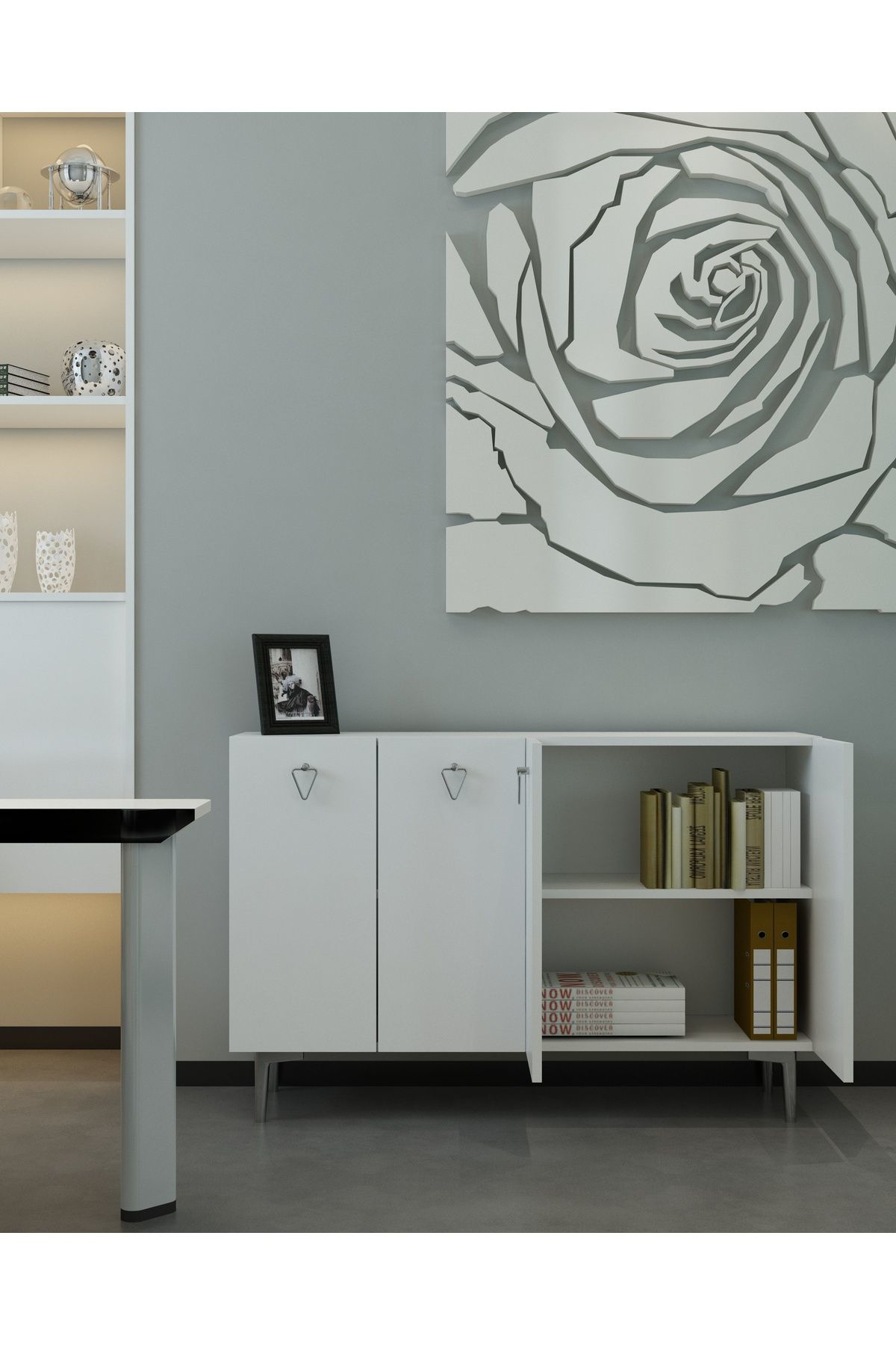 Cantek Dizayn Leylact (Km120) Ofis Evrak Dolabi Beyaz-Beyaz-Gümüş