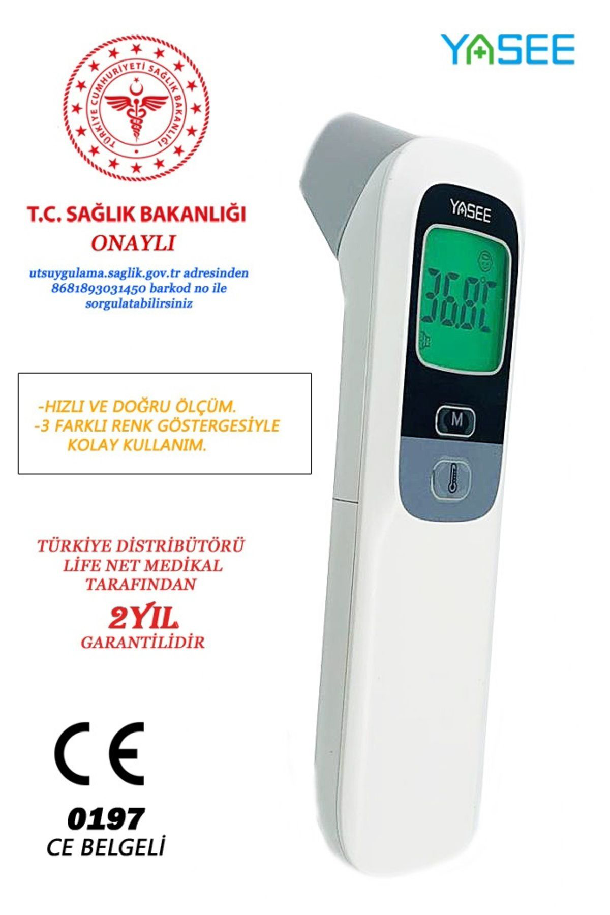Yasee Life Net Medikal Uzaktan Temassiz Ateş Ölçer Ft-100B