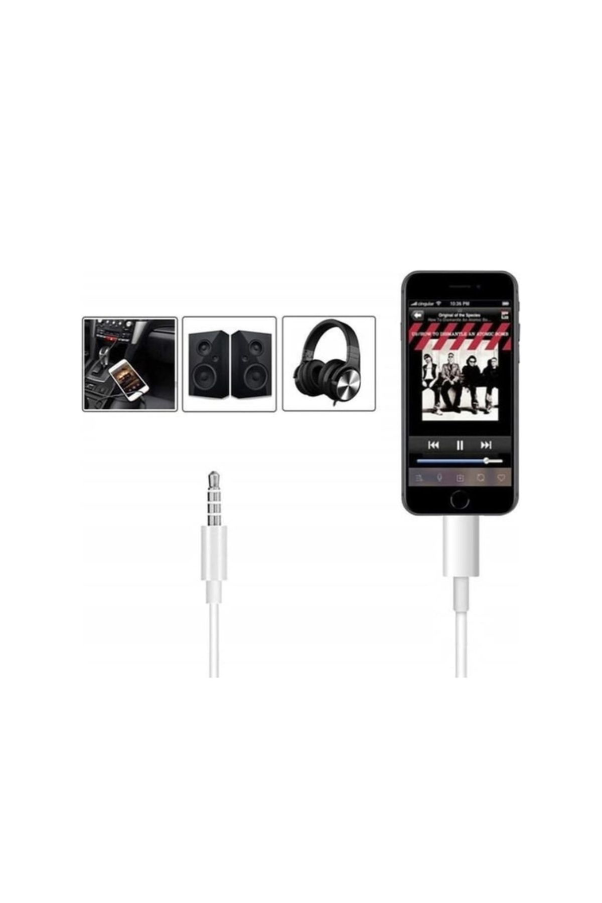 Blue Spectrum Lightning To 3.5 Mm Aux İphone İçin Audio Kablo Araç İçi Uyumlu A
