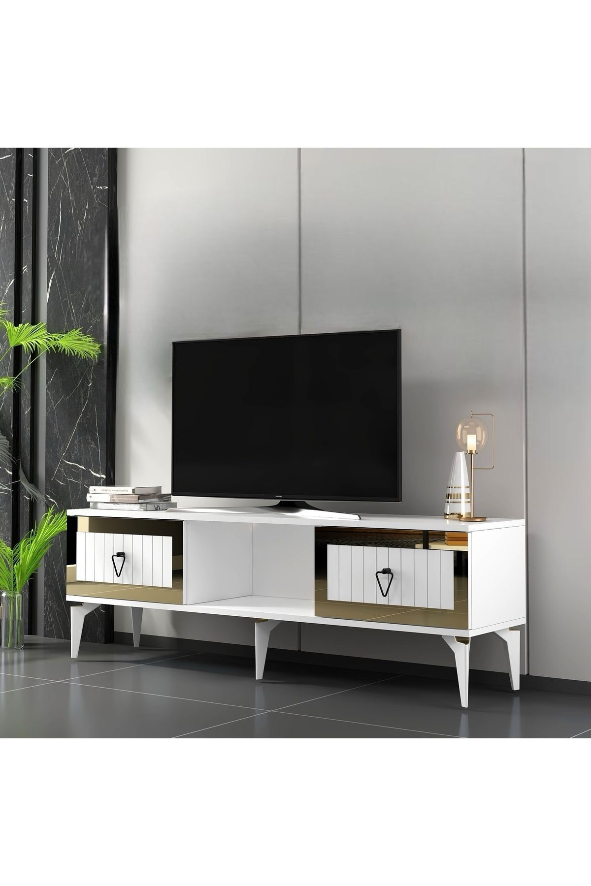 Cantek Dizayn Liinda Tv Sehpasi (Alt Modül) Beyaz-Altin